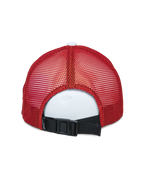 Alpinestars Vital Trucker Hat, back view, White Maroon Orange, featuring red mesh panels and a black adjustable buckle-back closure, casual sportswear headwear