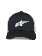 Gorra Trucker Alpinestars Terolithic, gorra de sportswear, negra con parte trasera de malla blanca, logotipo de estrella de Alpinestars blanco texturizado en la parte frontal, visera curvada y corona baja estructurada