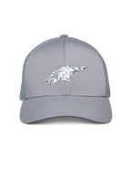 Gorra Trucker Alpinestars Terolithic, gris, con un logotipo Astar moteado en blanco y negro, visera curvada y parte trasera de malla, accesorio casual inspirado en el automovilismo