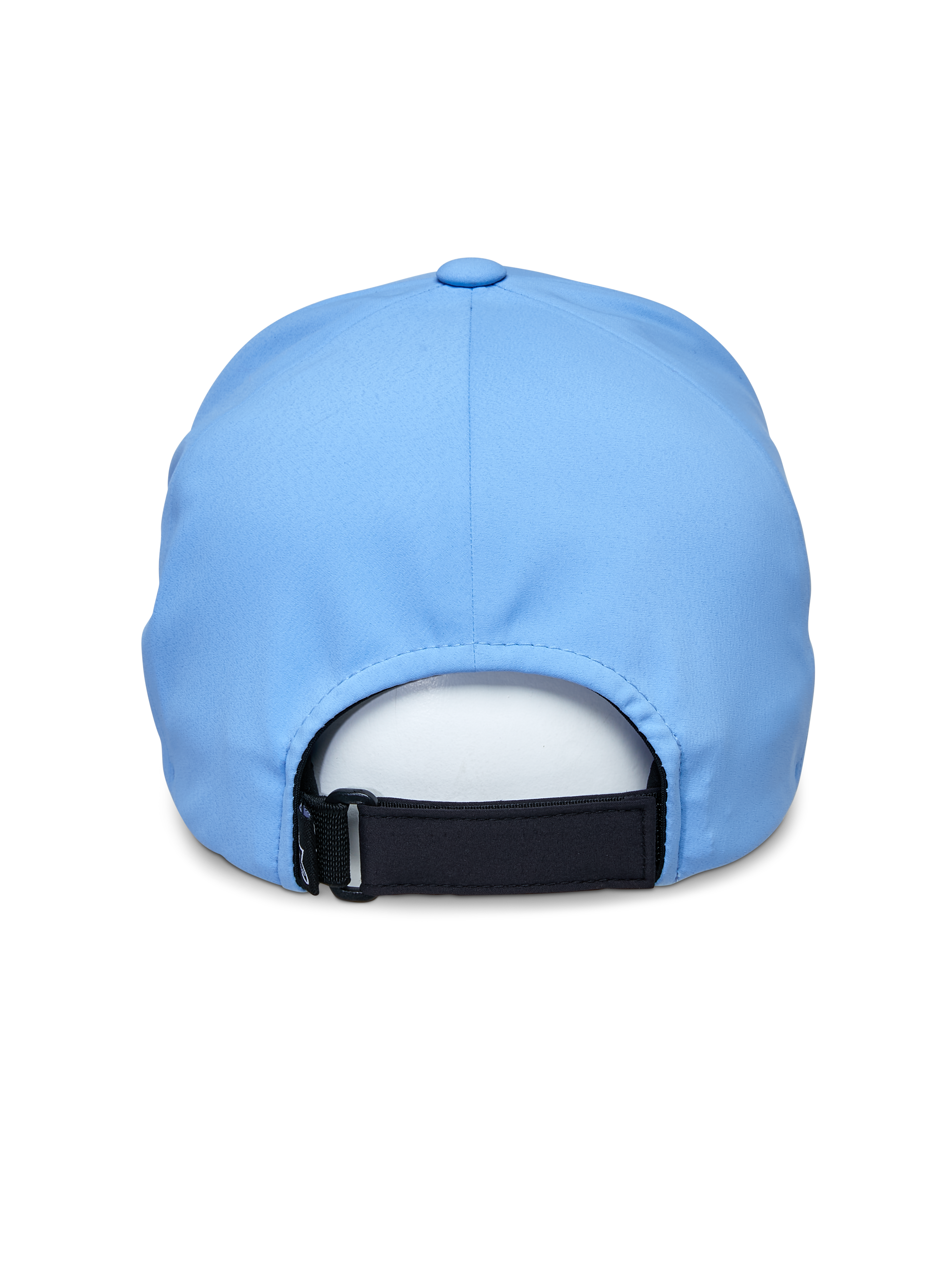 Gorra Alpinestars Apex, azul, vista trasera con correa de velcro ajustable negra, construcción de copa suave sin costuras, tejido técnico que absorbe la humedad, gorra deportiva de alto rendimiento