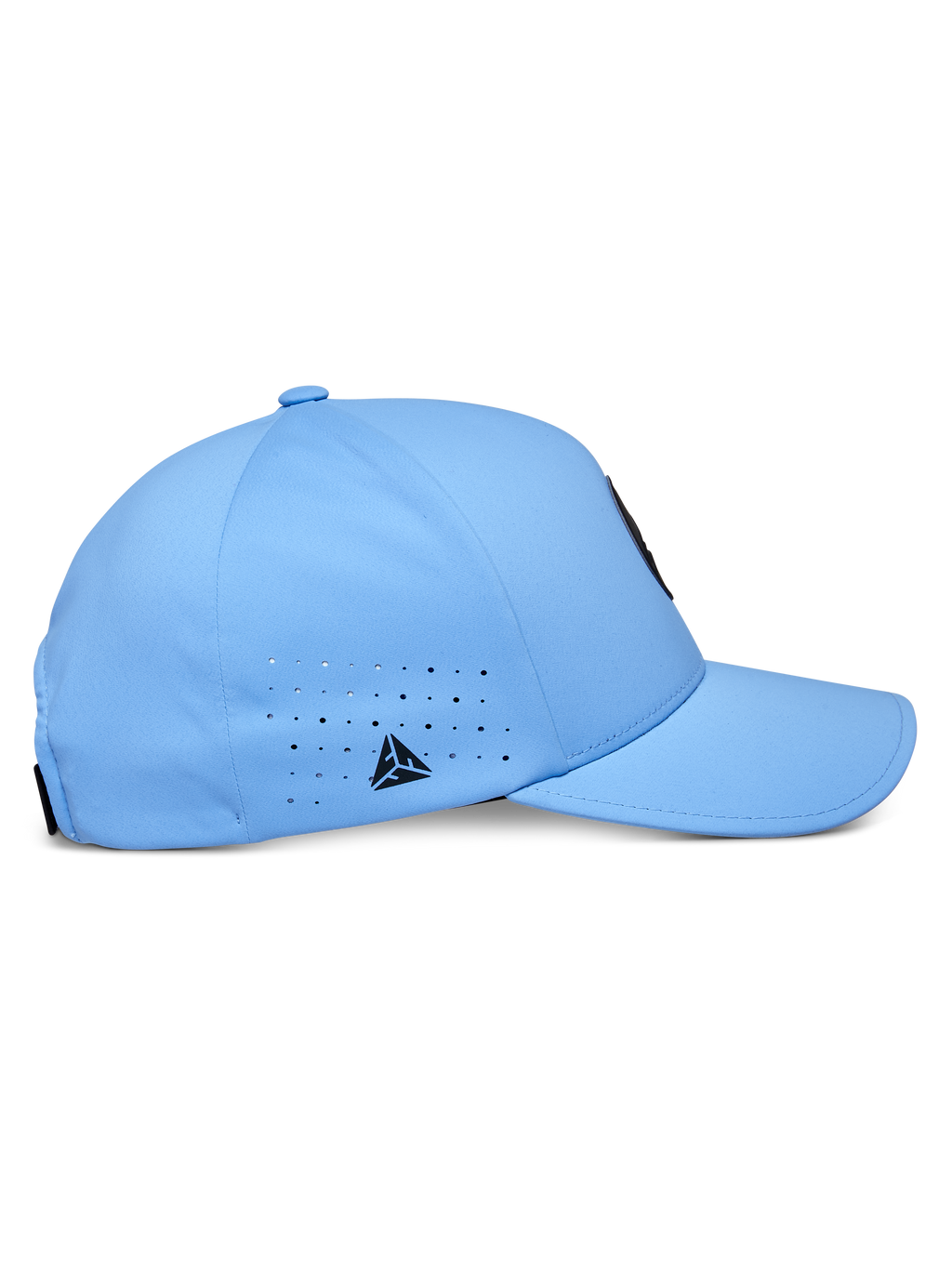 Gorra Alpinestars Apex, azul, gorra técnica de béisbol, perfil lateral con visera curvada y copa estructurada, perforaciones de ventilación cortadas con láser con un pequeño logotipo triangular negro, tejido moderno que absorbe la humedad