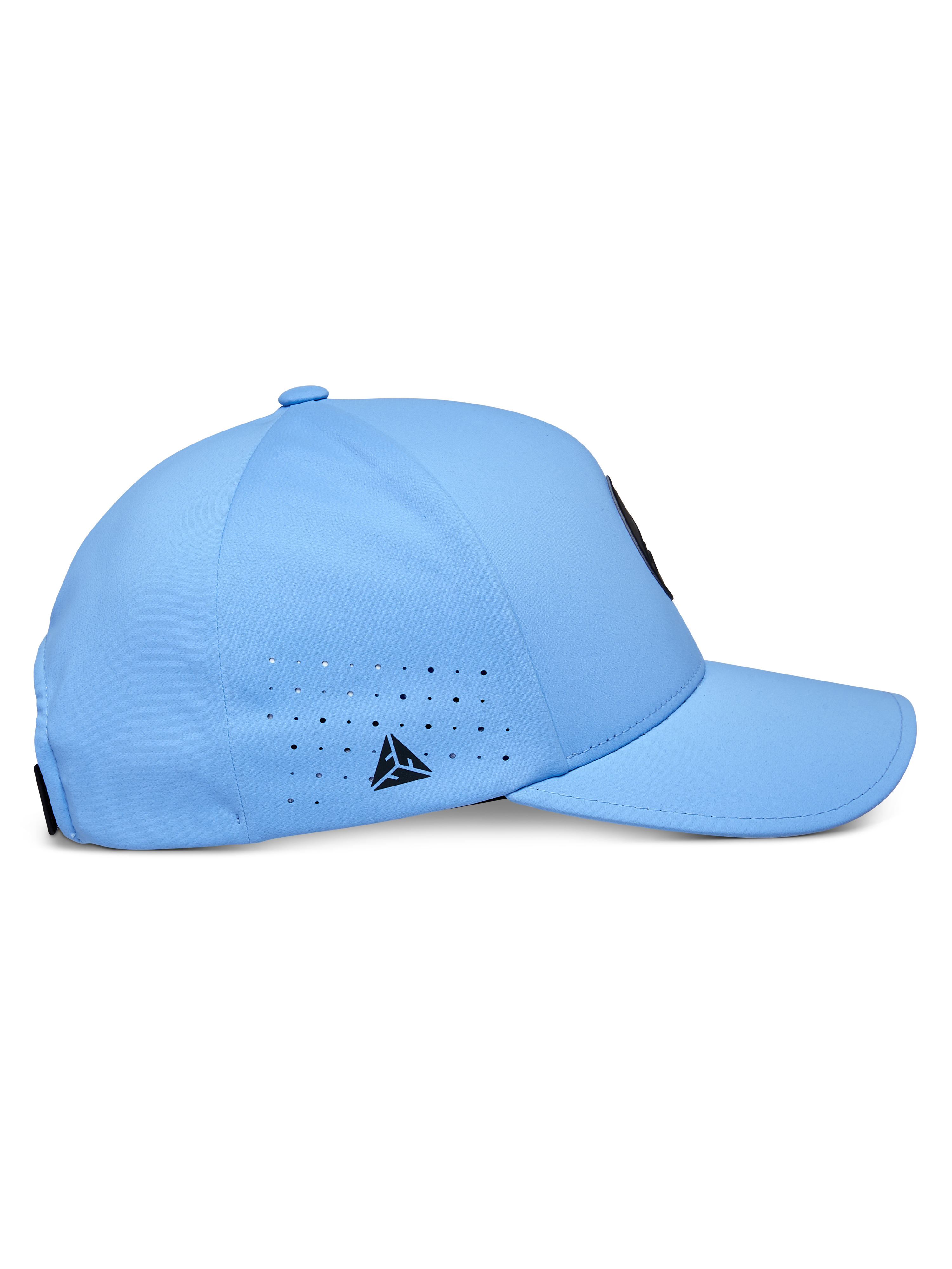 Gorra Alpinestars Apex, azul, gorra técnica de béisbol, perfil lateral con visera curvada y copa estructurada, perforaciones de ventilación cortadas con láser con un pequeño logotipo triangular negro, tejido moderno que absorbe la humedad