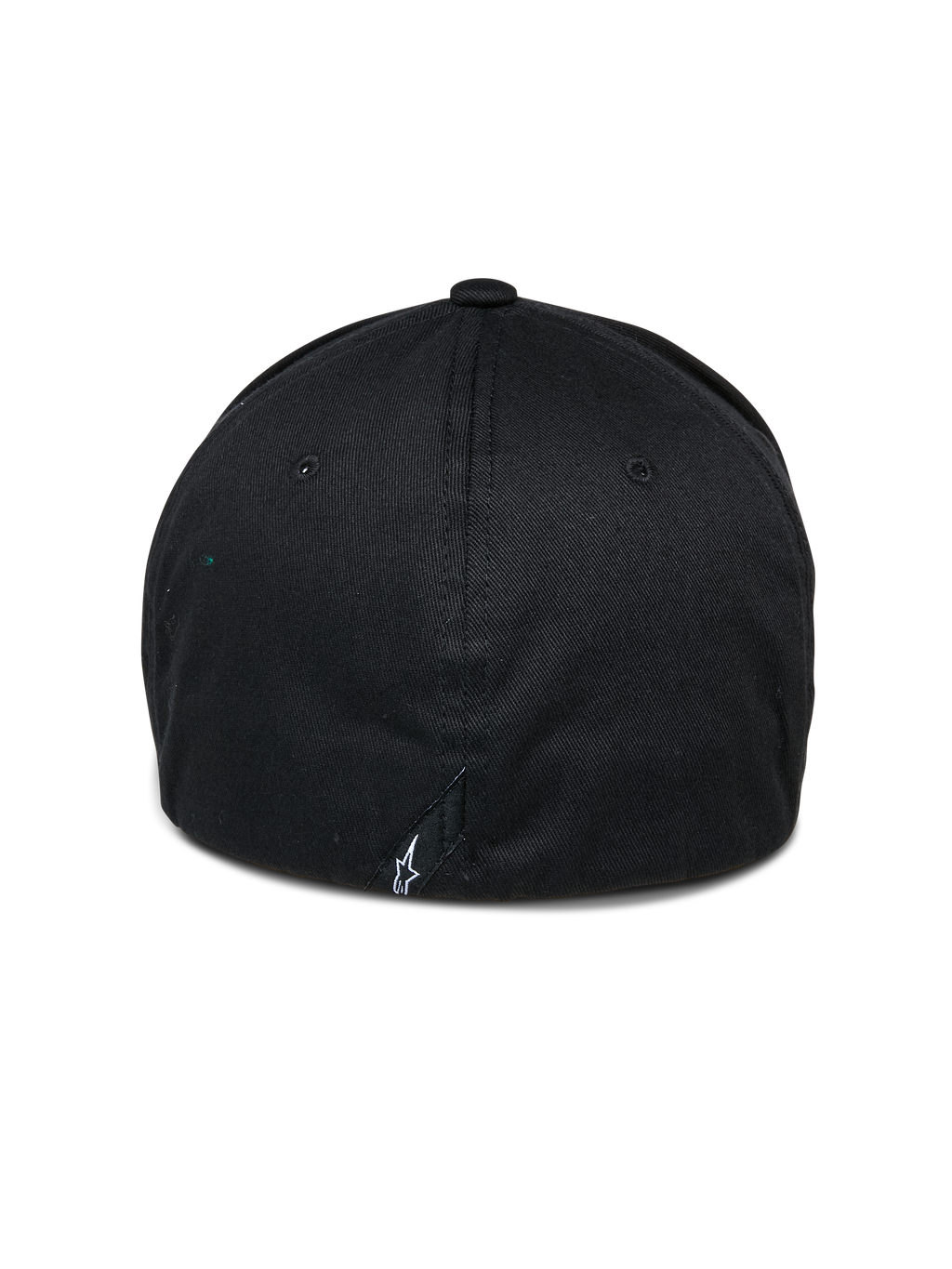 Alpinestars Gorra Cereal, gorra de béisbol negra, vista trasera con construcción flexible y un pequeño logotipo blanco bordado en la base, accesorio de estilo deportivo casual