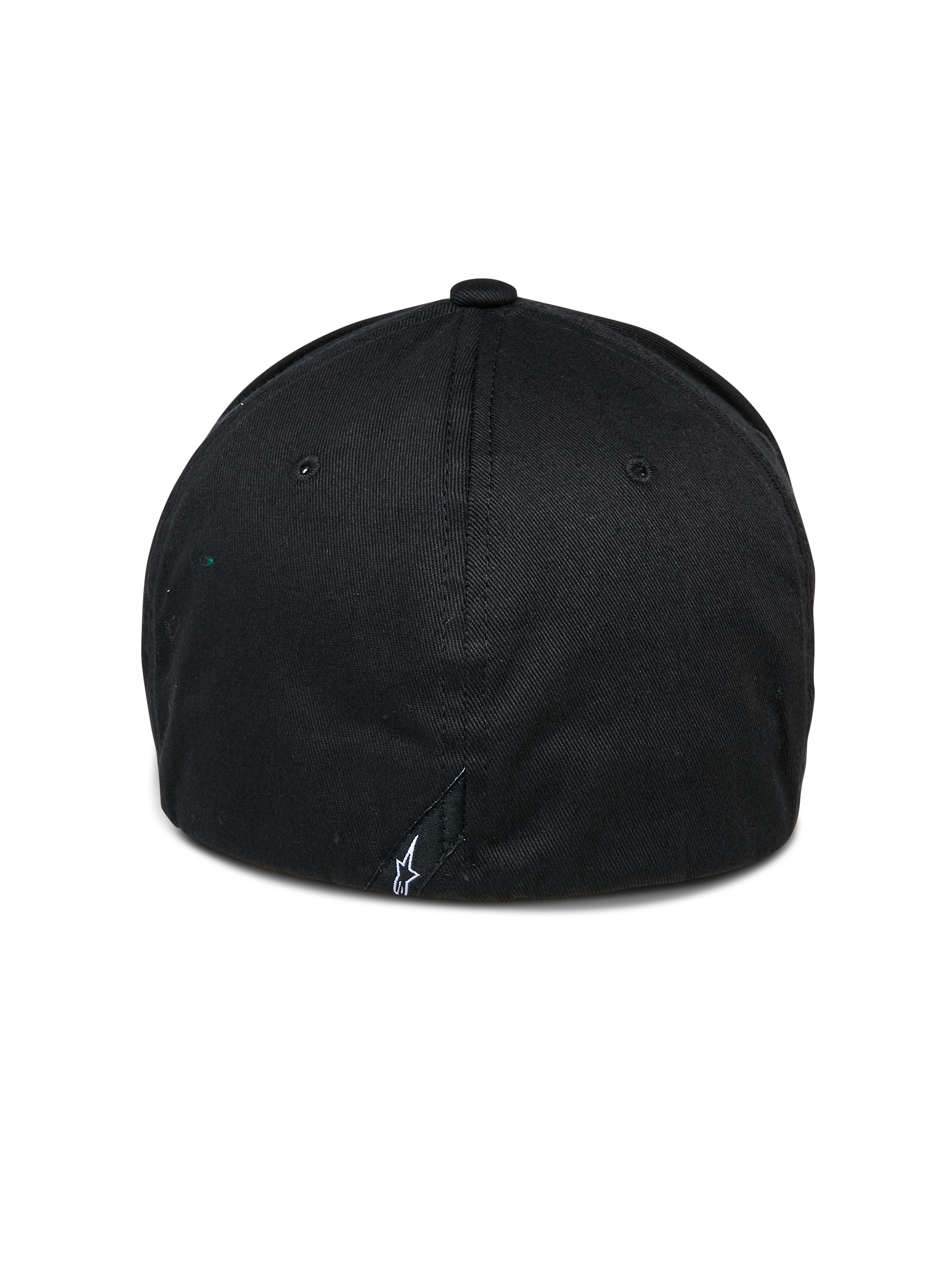 Alpinestars Gorra Cereal, gorra de béisbol negra, vista trasera con construcción flexible y un pequeño logotipo blanco bordado en la base, accesorio de estilo deportivo casual