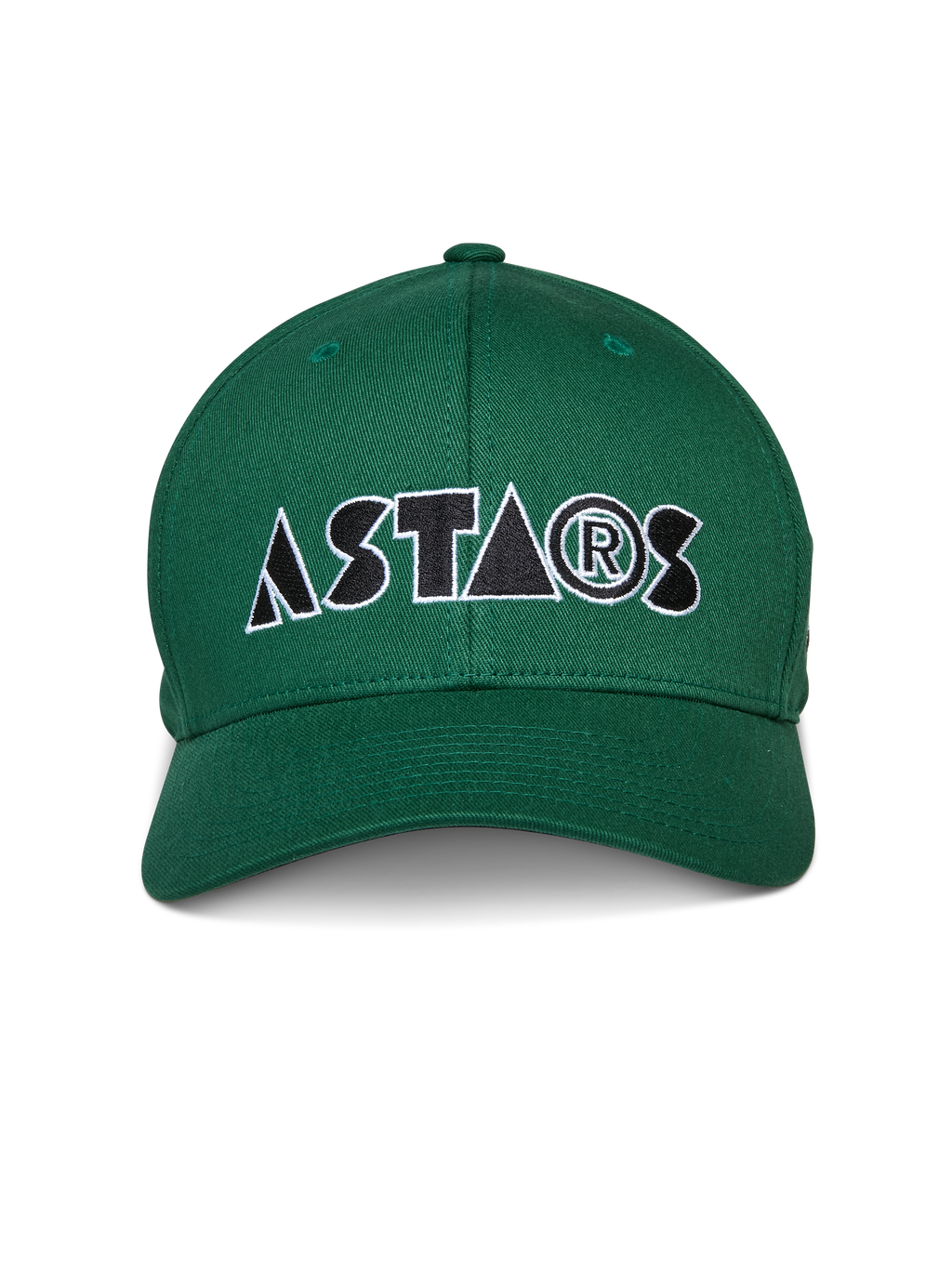 Alpinestars Cereal Hat, gorra verde de béisbol con visera curva, bordado estilizado del logotipo "ASTARS" en blanco y negro en la parte frontal, ropa deportiva casual