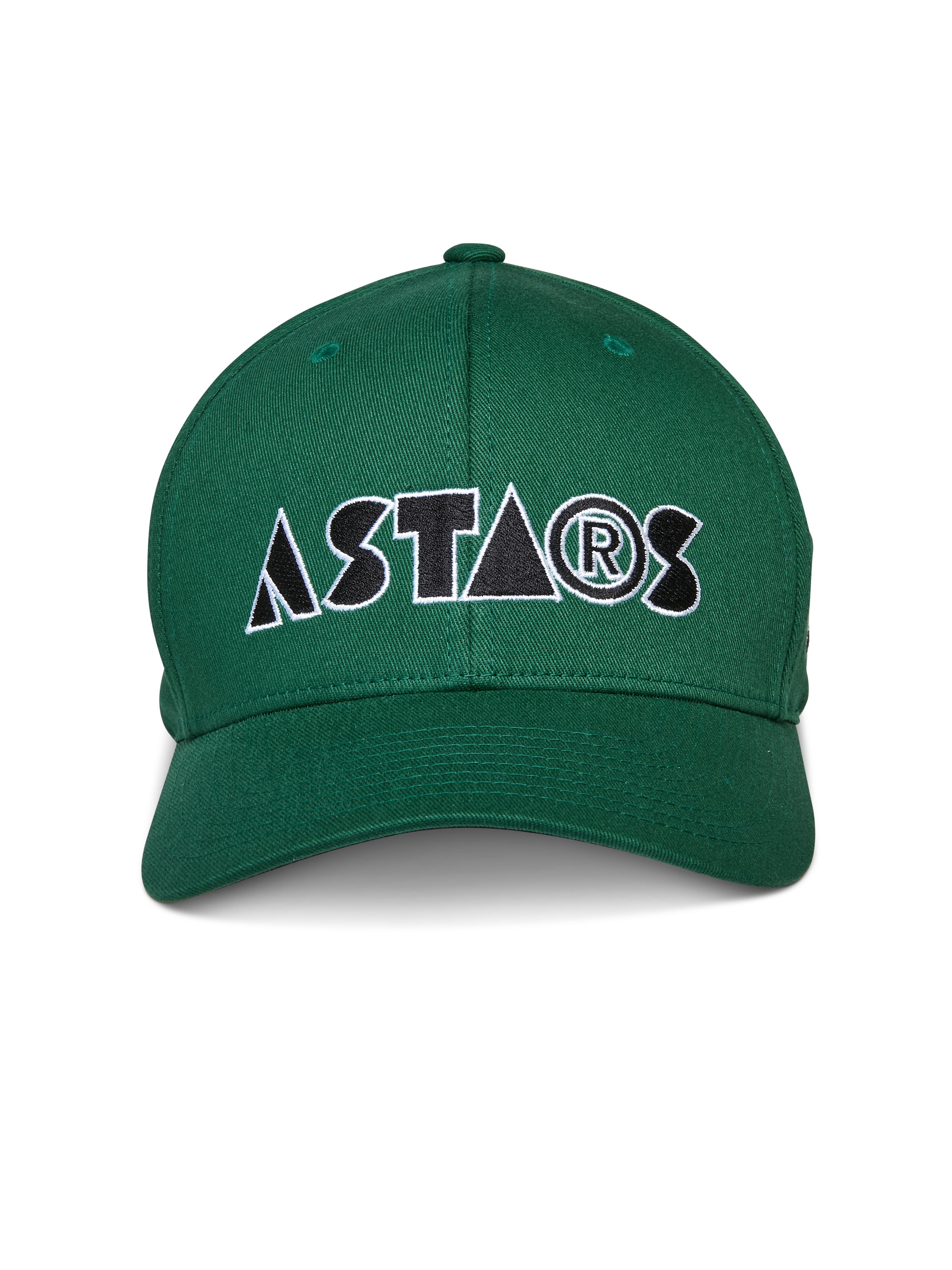 Alpinestars Cereal Hat, gorra verde de béisbol con visera curva, bordado estilizado del logotipo "ASTARS" en blanco y negro en la parte frontal, ropa deportiva casual