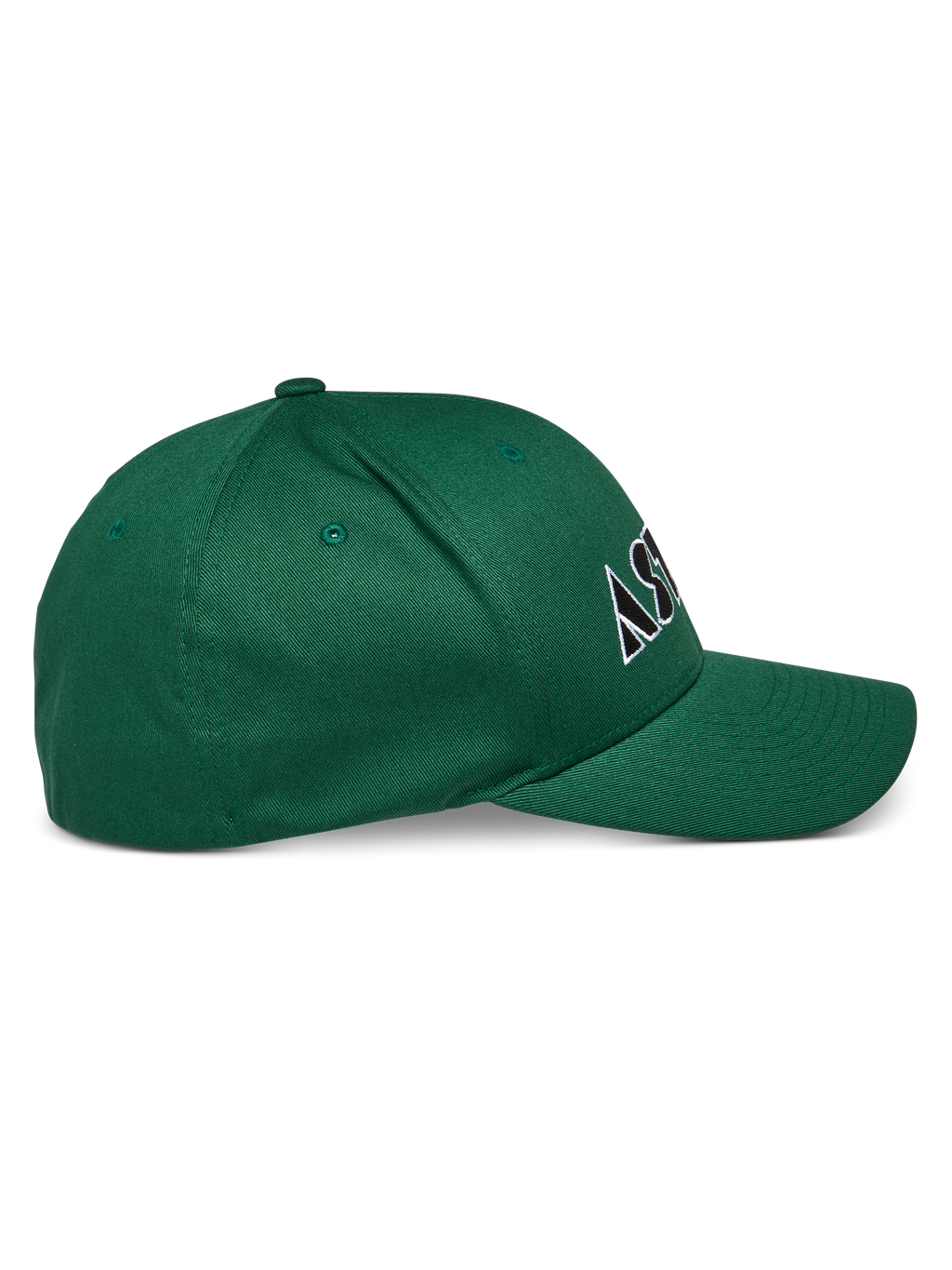 Gorra Cereal de Alpinestars, verde, gorra de visera curva con corona estructurada, logotipo bordado en blanco y negro, vista de perfil lateral, ropa deportiva casual