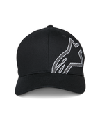 Gorra Alpinestars Share, gorra de béisbol, negra, con un gran contorno del logotipo Astars en relieve HD blanco en el lateral, visera curva y corona estructurada, ropa deportiva casual inspirada en el automovilismo