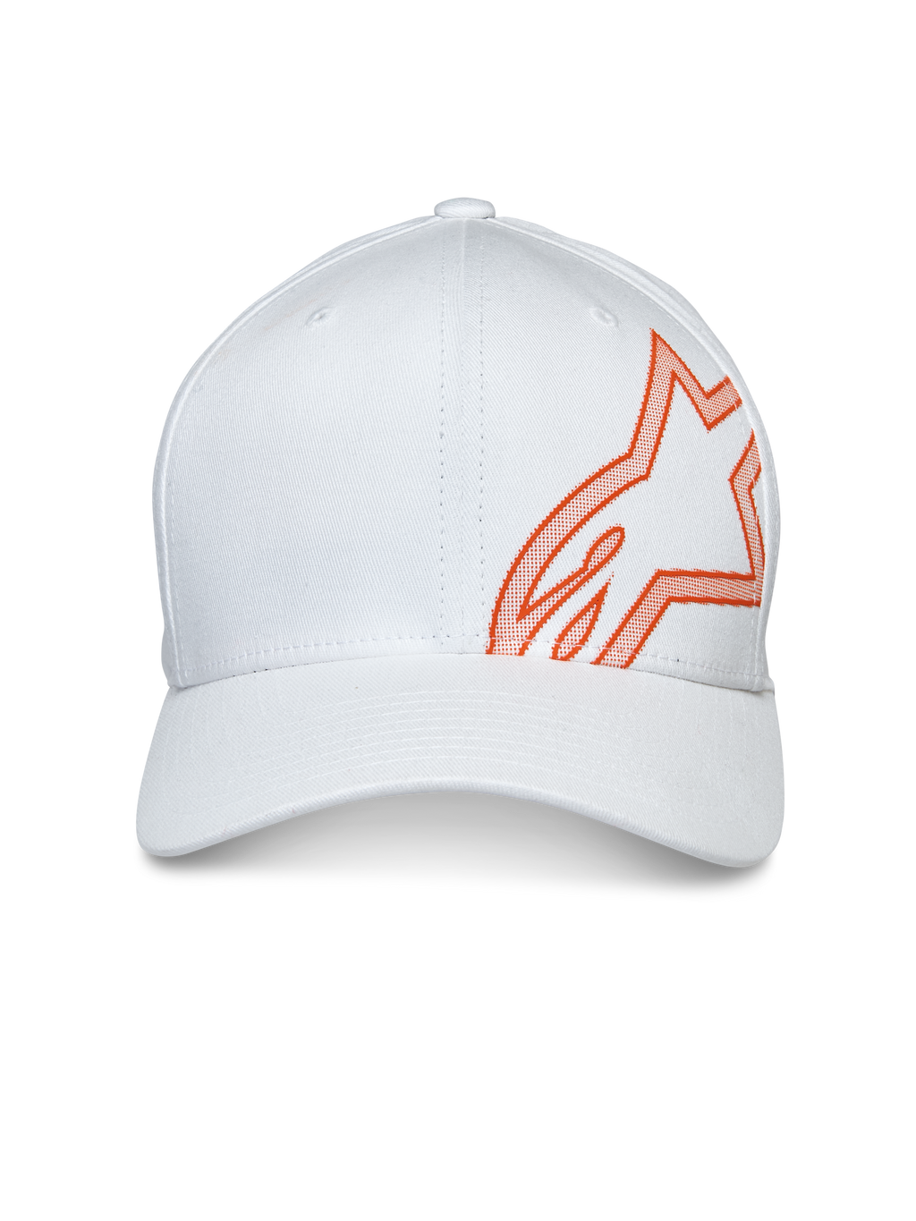 Alpinestars Gorra Share, gorra de béisbol, blanca, con un gran logotipo Astars en relieve HD de color naranja en el lateral, visera curva con corona estructurada, accesorio de cabeza casual para motorsport
