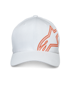Alpinestars Gorra Share, gorra de béisbol, blanca, con un gran logotipo Astars en relieve HD de color naranja en el lateral, visera curva con corona estructurada, accesorio de cabeza casual para motorsport