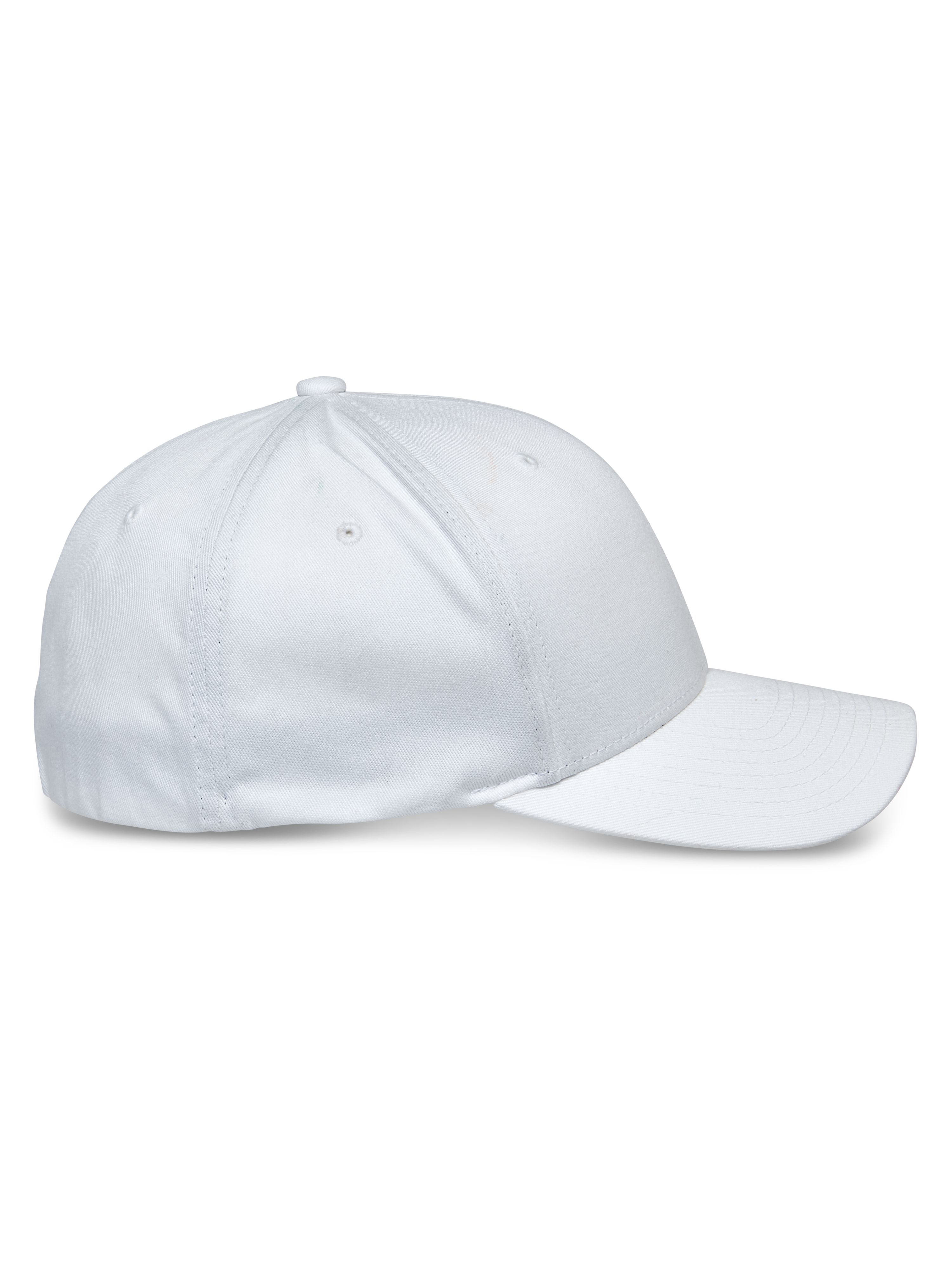 Alpinestars Share Hat, gorra de béisbol blanca, vista de perfil lateral, visera curva y corona estructurada, material de sarga elástica, accesorio de ropa deportiva casual