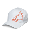 Alpinestars Share Hat, gorra de béisbol blanca con logotipo Astars naranja en relieve HD, visera curva y corona estructurada, ropa deportiva casual de automovilismo