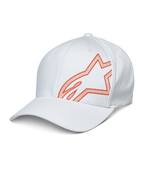Alpinestars Share Hat, gorra de béisbol blanca con logotipo Astars naranja en relieve HD, visera curva y corona estructurada, ropa deportiva casual de automovilismo