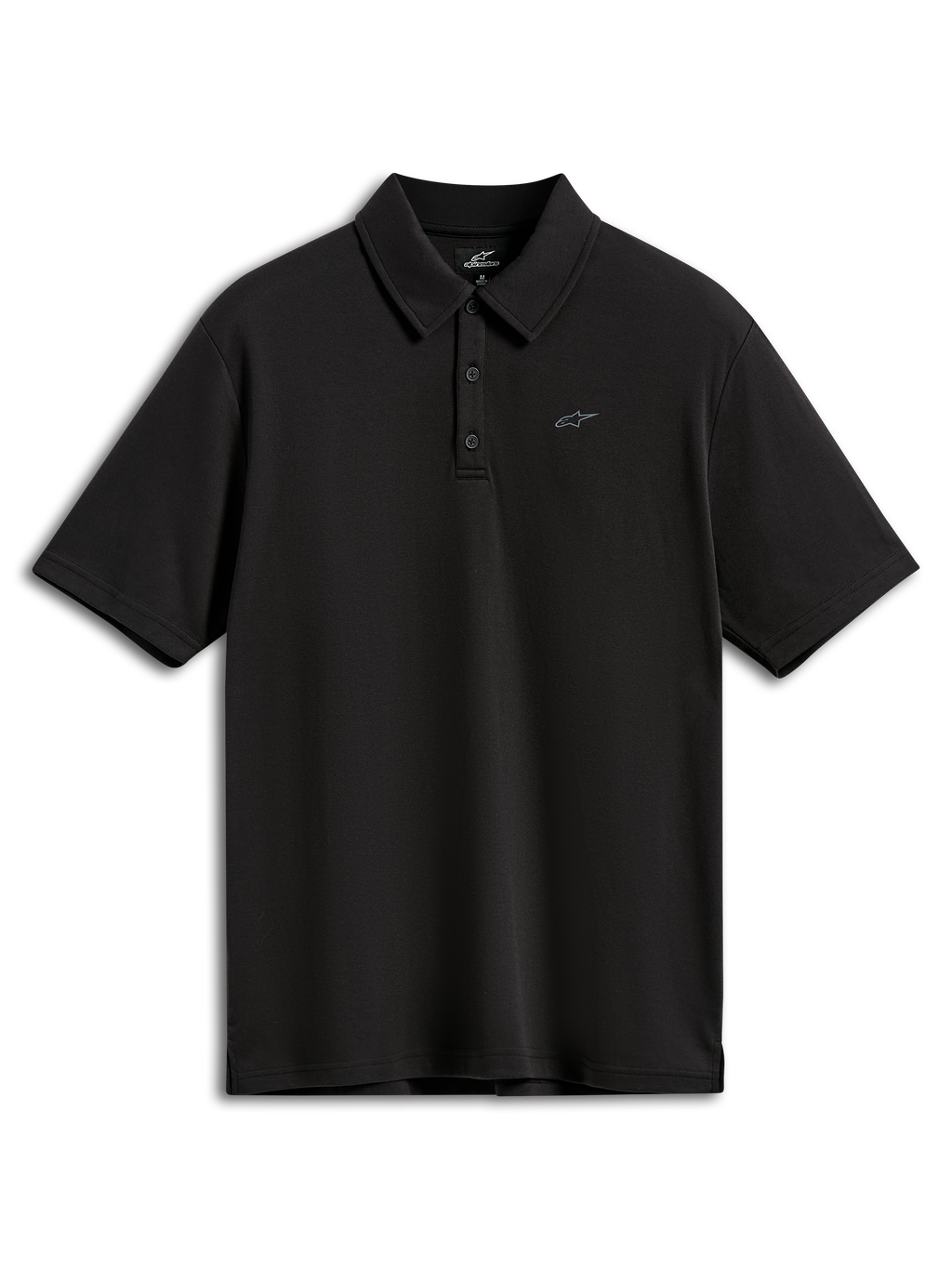 Alpinestars Impetus Sport Polo, Short Sleeve Polo Shirt, Black, featuring a small grey Astars logo on the chest, three-button placket and self collar, casual sportswear