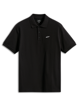 Alpinestars Endeavor Classic Polo, Short Sleeve Piqué Polo Shirt, Black, featuring a small white Astars logo on the chest, three-button placket, and ribbed collar and cuffs, casual sportswear
