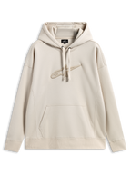 Alpinestars Emergent Oversized Hoodie, casual motorsport streetwear, sand color with tonal 3D embroidered Astars logo, drawstring hood, kangaroo pocket, relaxed oversized fit