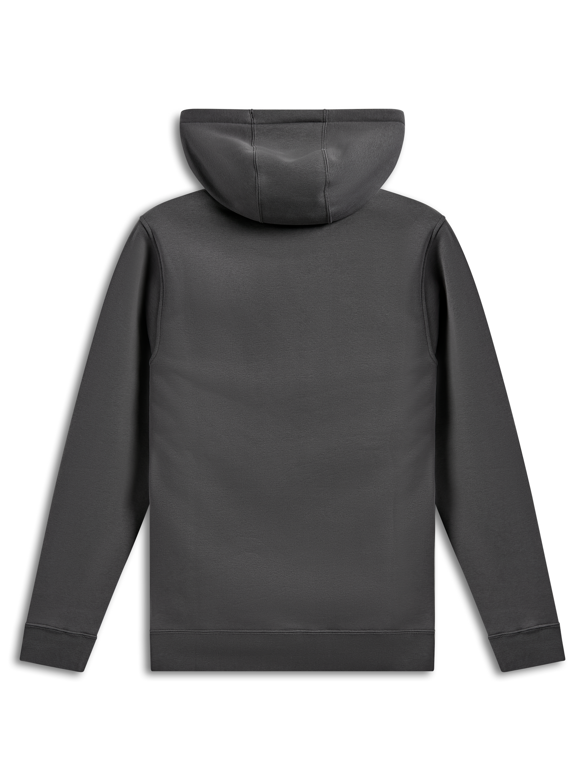 Sudadera con capucha Alpinestars Ellipsoid, sudadera de forro polar tipo pullover, gris Gunmetal, vista trasera que muestra el cuerpo y las mangas sólidos, puños y dobladillo de canalé, ropa urbana casual inspirada en el automovilismo
