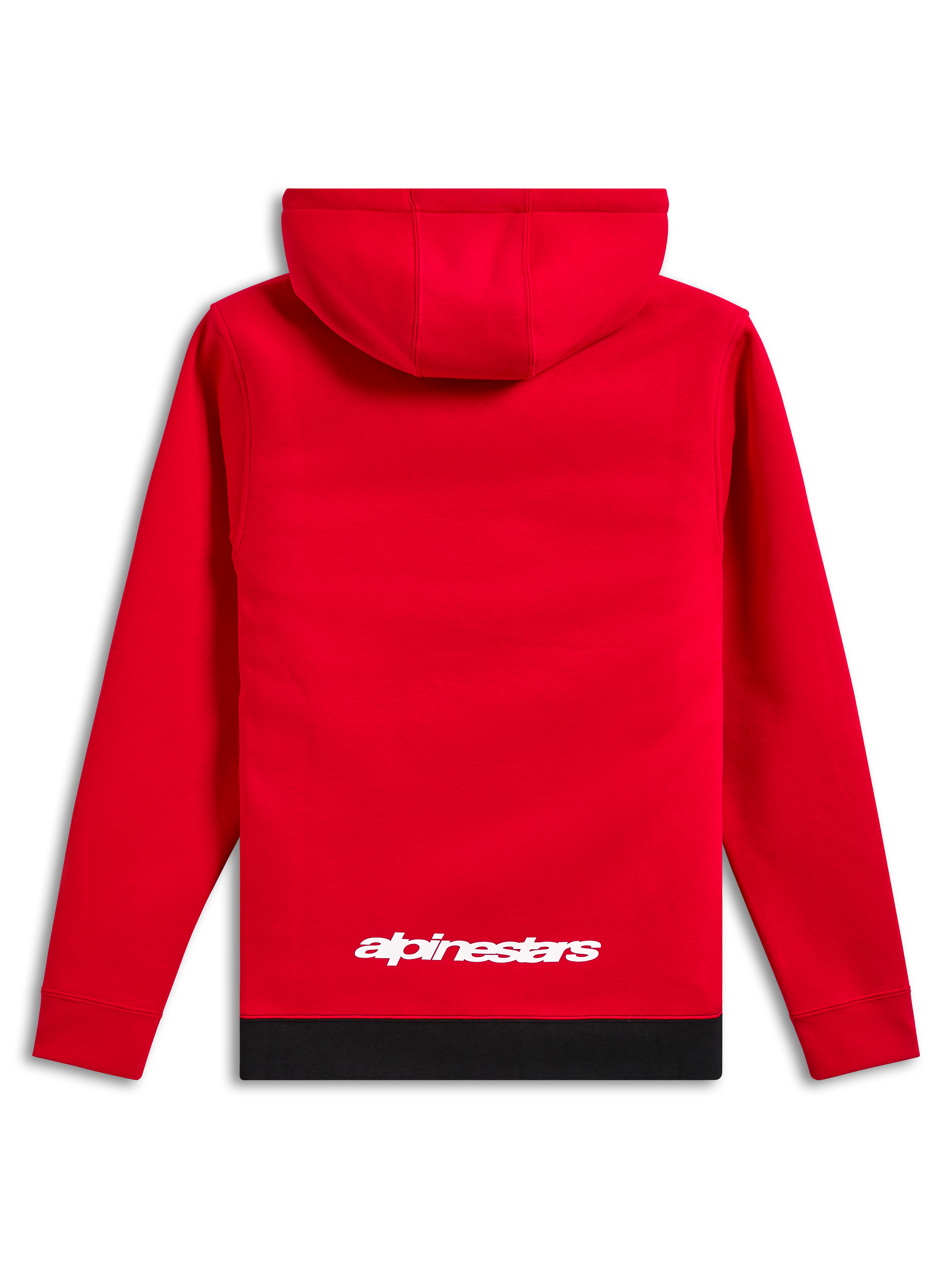 Alpinestars Parallel Hoodie, casual streetwear, red with black ribbed hem, white Alpinestars logo on lower back, hooded pullover design, back view