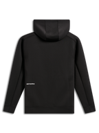 Sudadera con capucha Alpinestars Cypher, vista posterior, negra, sudadera casual de forro polar de doble cara con cremallera frontal, pequeño logo de Alpinestars en blanco en la parte inferior de la espalda, capucha con forro de malla, diseño moderno inspirado en el automovilismo