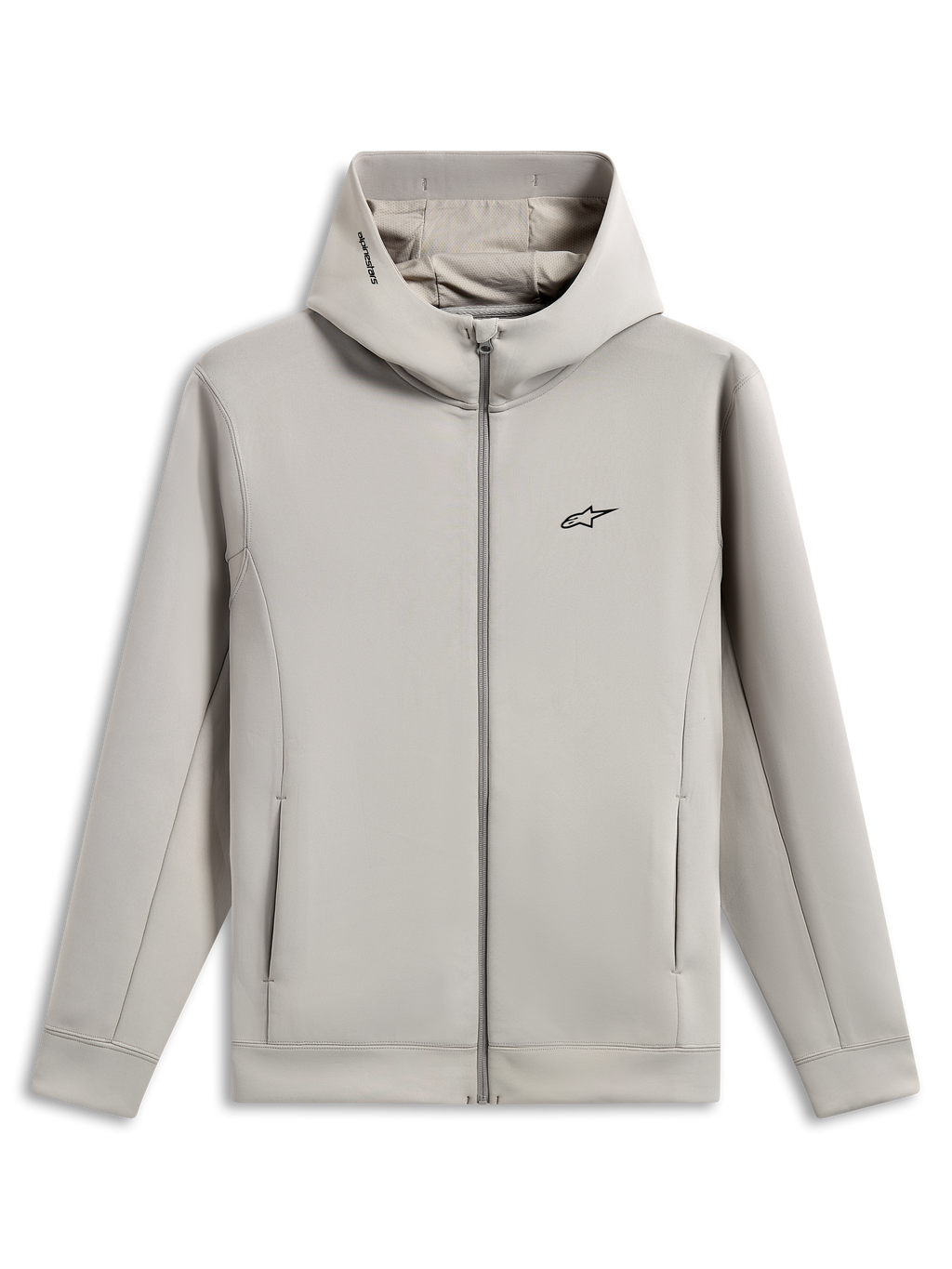 Sudadera con capucha Alpinestars Cypher, sudadera de forro polar de doble cara con cremallera completa, color gris cemento, con logotipo Astars negro en el pecho, capucha de cuello alto con forro de malla y logotipo de Alpinestars, bolsillos en las costuras, diseño de ropa deportiva casual