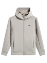 Sudadera con capucha Alpinestars Cypher, sudadera de forro polar de doble cara con cremallera completa, color gris cemento, con logotipo Astars negro en el pecho, capucha de cuello alto con forro de malla y logotipo de Alpinestars, bolsillos en las costuras, diseño de ropa deportiva casual