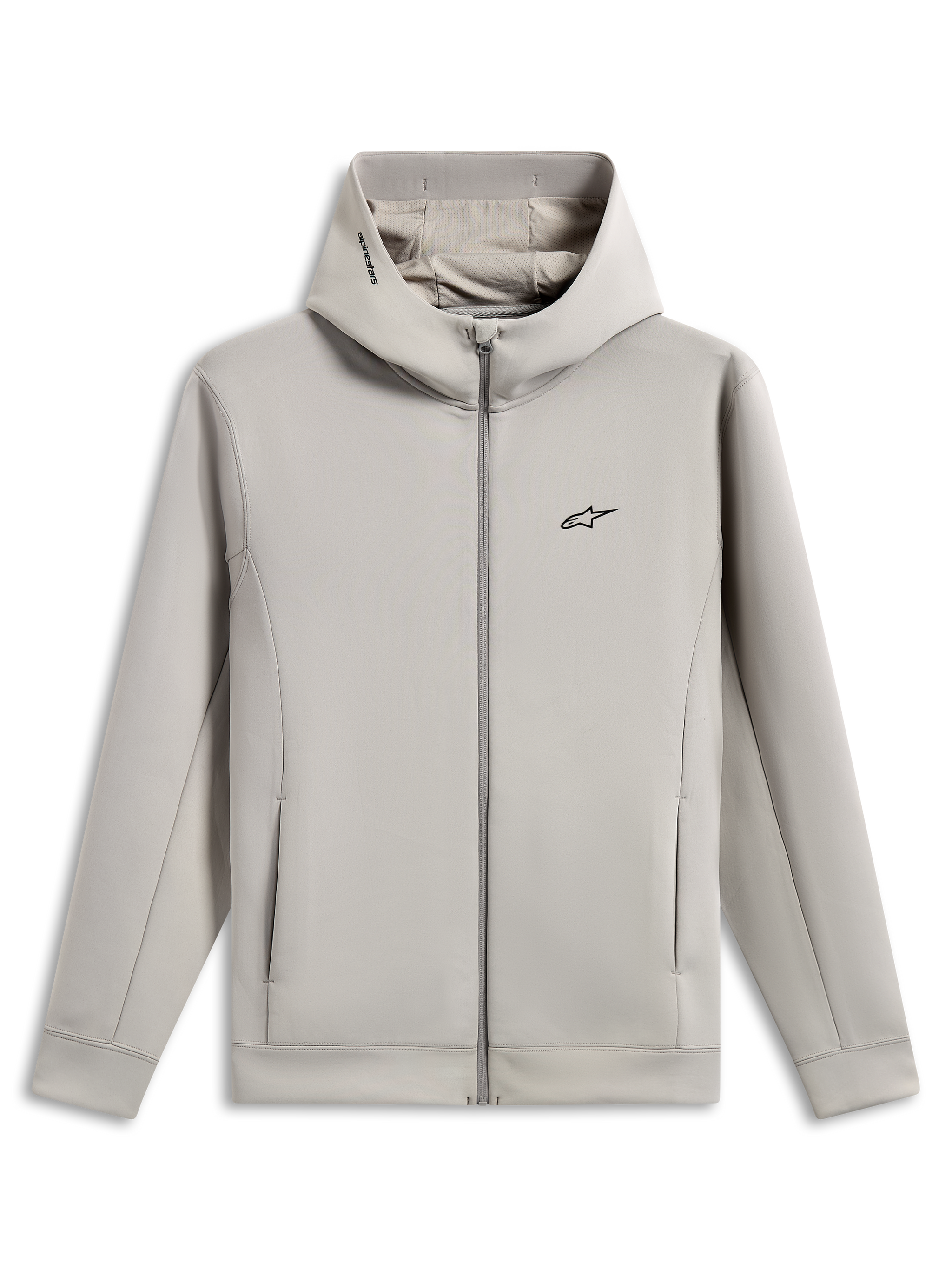 Sudadera con capucha Alpinestars Cypher, sudadera de forro polar de doble cara con cremallera completa, color gris cemento, con logotipo Astars negro en el pecho, capucha de cuello alto con forro de malla y logotipo de Alpinestars, bolsillos en las costuras, diseño de ropa deportiva casual