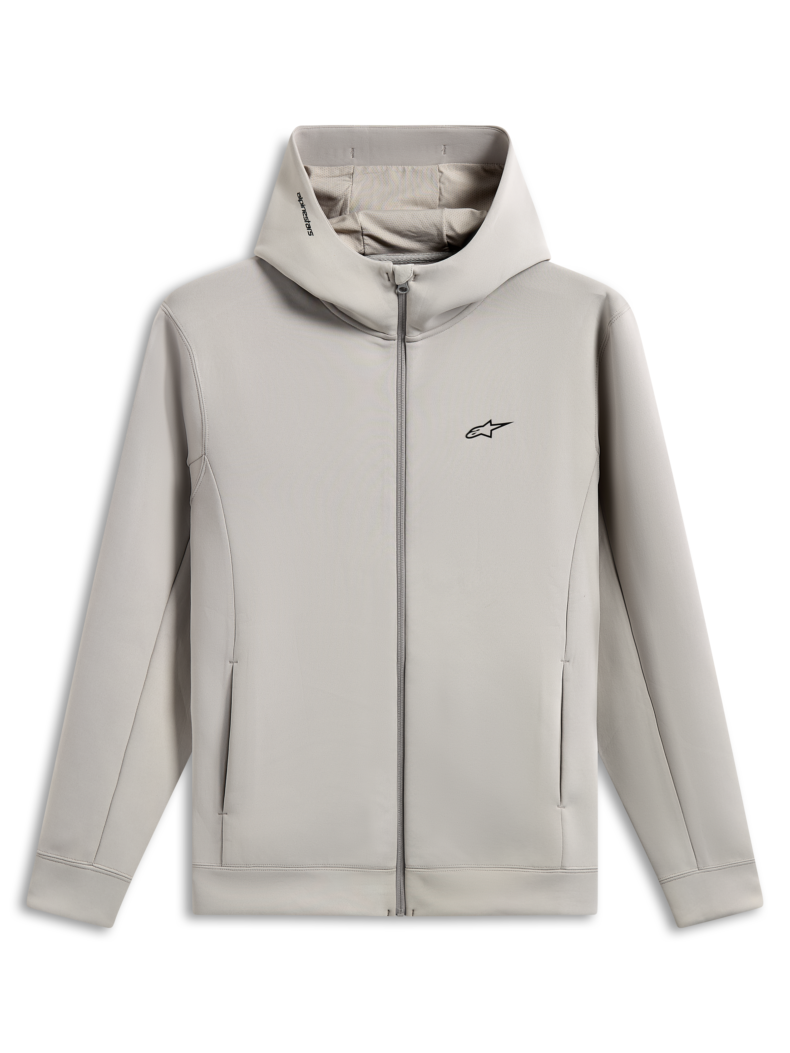 Sudadera con capucha Alpinestars Cypher, sudadera de forro polar de doble cara con cremallera completa, color gris cemento, con logotipo Astars negro en el pecho, capucha de cuello alto con forro de malla y logotipo de Alpinestars, bolsillos en las costuras, diseño de ropa deportiva casual