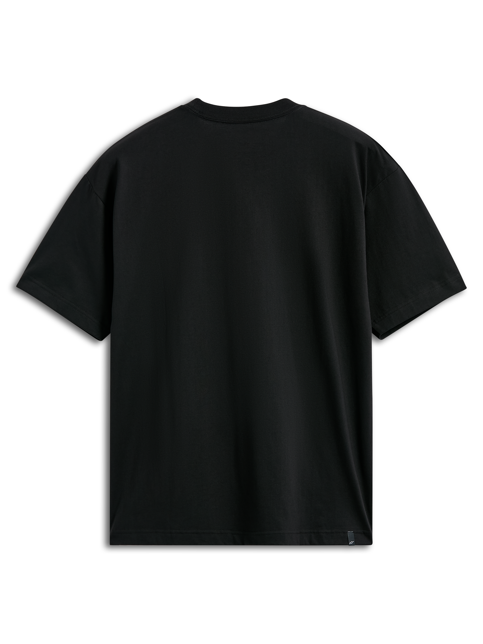Alpinestars Camiseta Aplomb Oversized CSF, camiseta de manga corta, negra, vista posterior, diseño limpio con una pequeña etiqueta de logotipo en el dobladillo, ajuste extragrande de estilo urbano casual