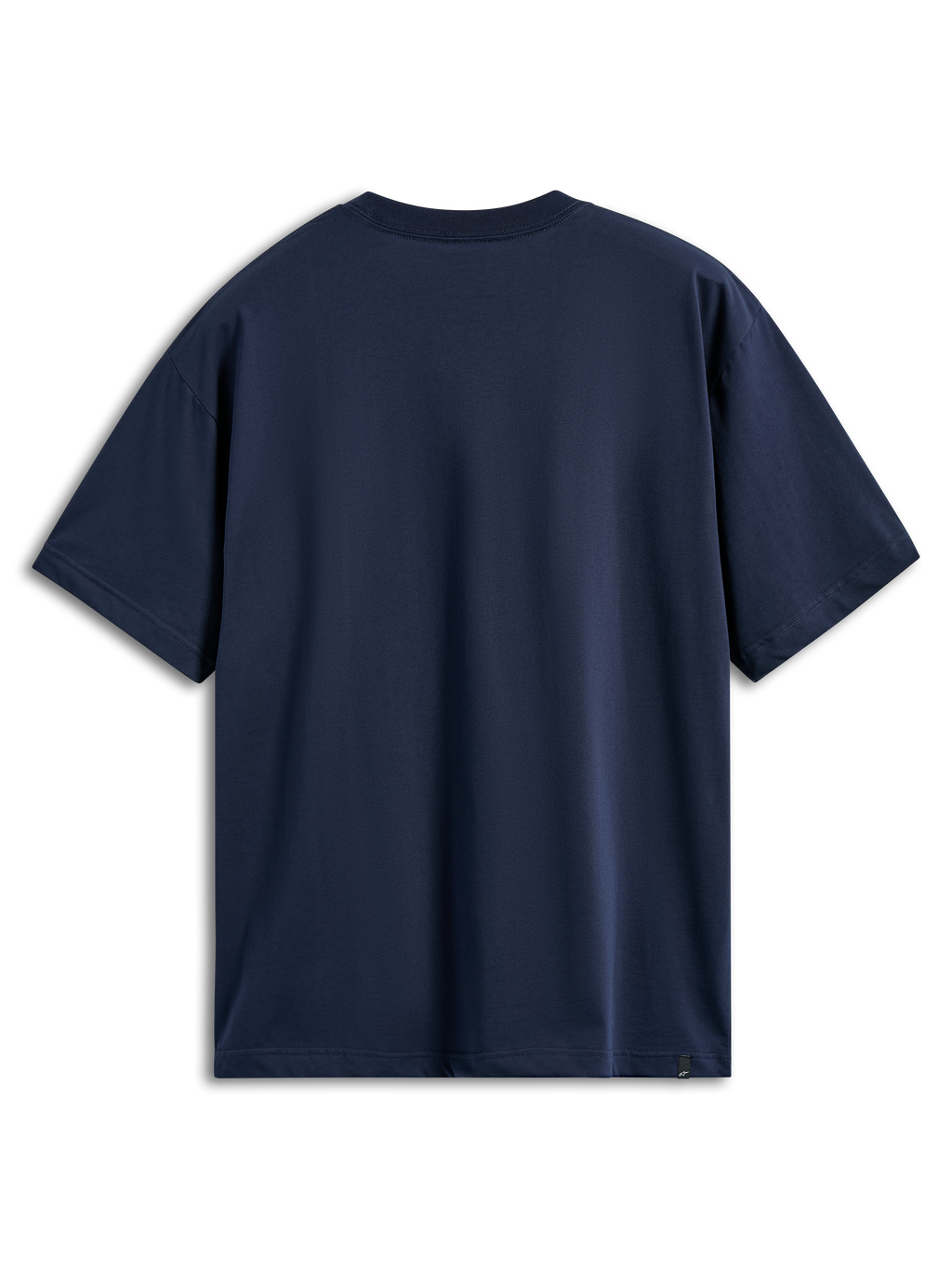 Alpinestars Aplomb Oversized CSF Tee, camiseta de manga corta, azul marino, vista posterior, ajuste holgado extragrande, diseño liso con una pequeña etiqueta de logotipo en el dobladillo inferior, ropa deportiva casual