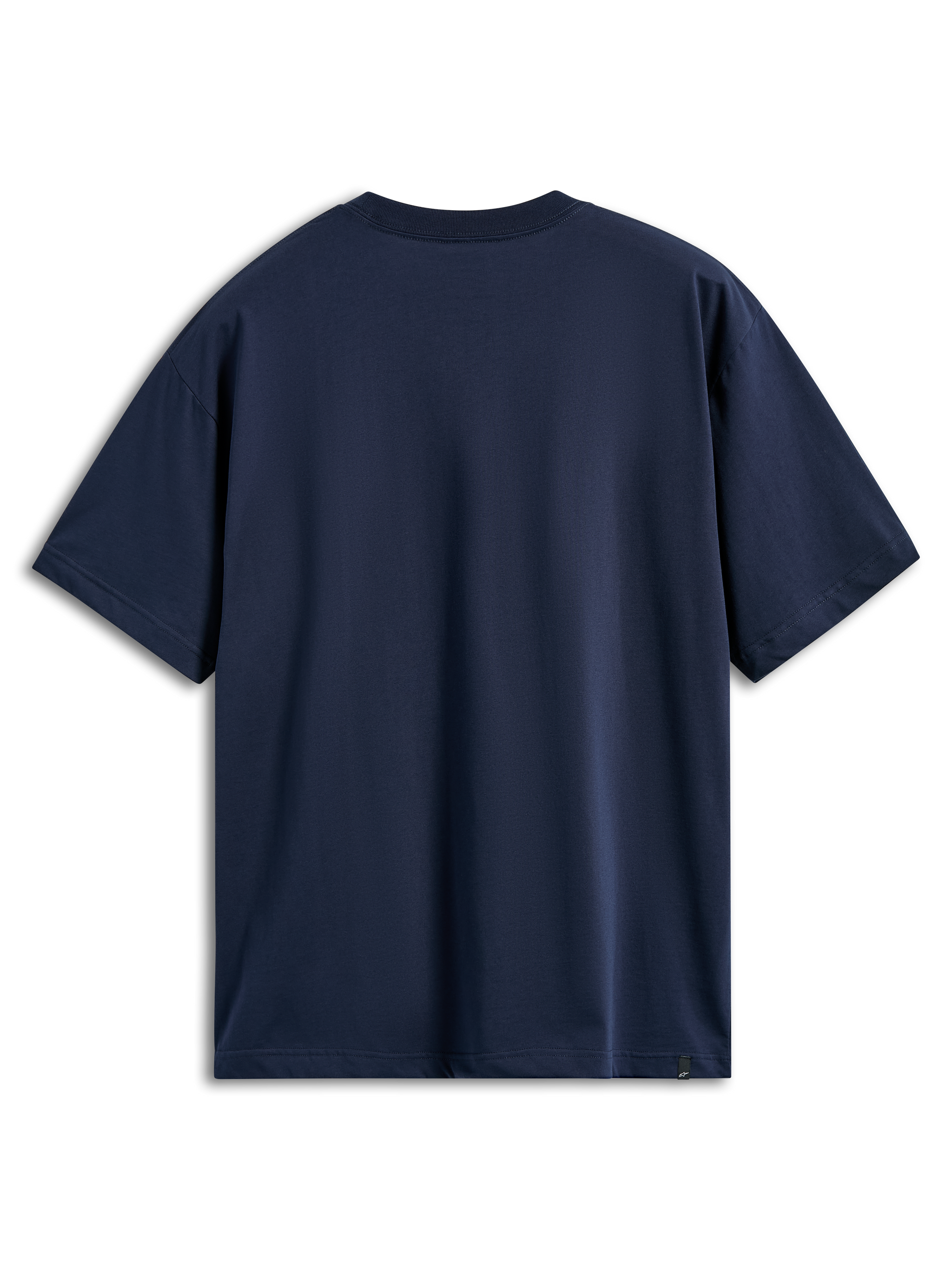 Alpinestars Aplomb Oversized CSF Tee, Short Sleeve T-Shirt, Navy, back view, relaxed oversized fit, plain design with a small logo tag at the bottom hem, casual sportswear