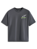 Alpinestars Overhang Oversized CSF Tee, camiseta de manga corta, gris carbón, logotipo Astars blanco con marca denominativa en verde lima, ropa urbana casual de estilo motorsport