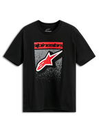 Alpinestars Noka CSF Tee, camiseta de manga corta, negra, texto de bloque Alpinestars en rojo y logo de la estrella con gráfico degradado MX en gris, ropa casual de estilo automovilismo