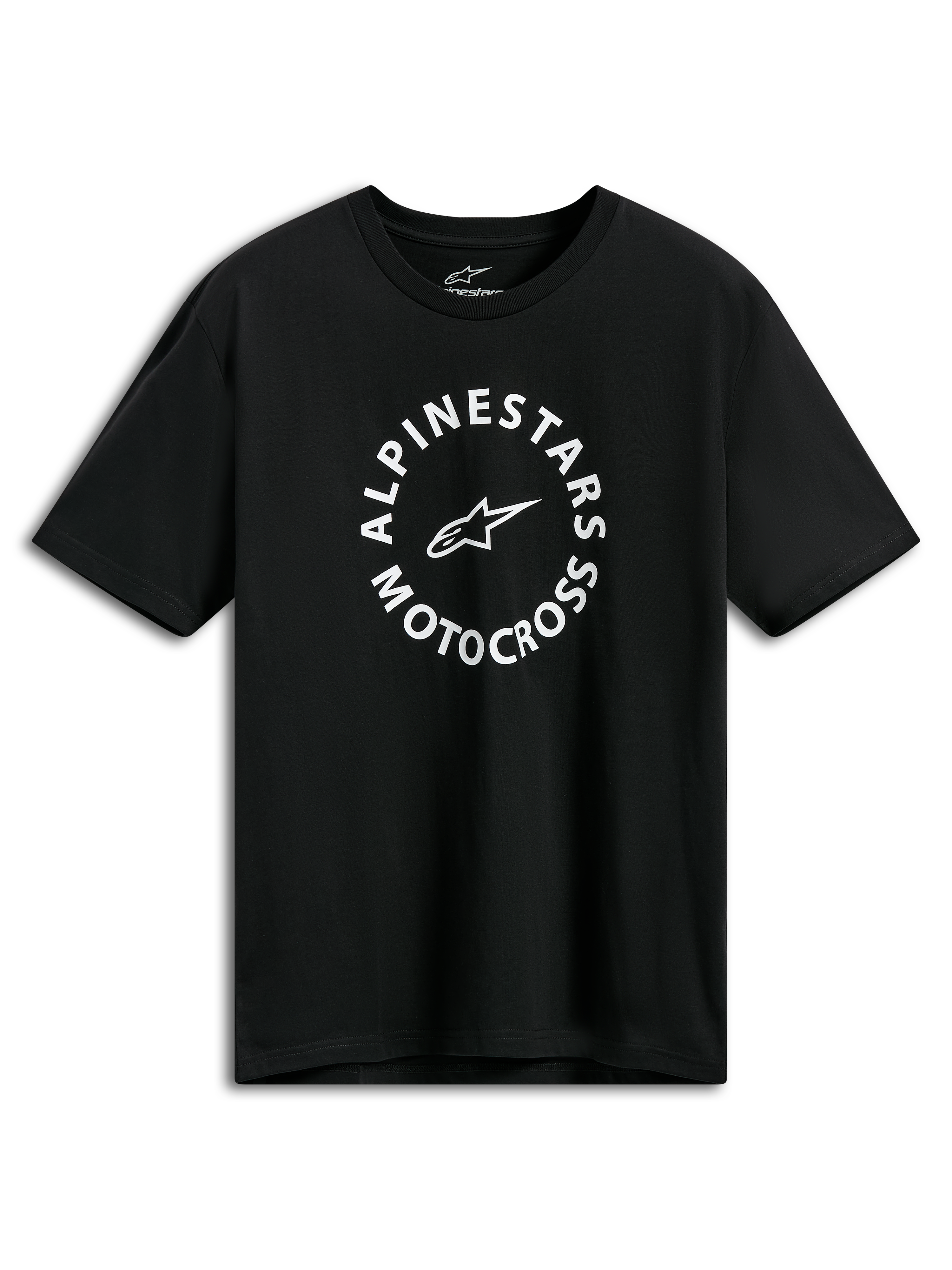 Alpinestars MX CSF Tee, Short Sleeve T-Shirt, Black, White circular Alpinestars Motocross graphic, Casual Motorsport Streetwear