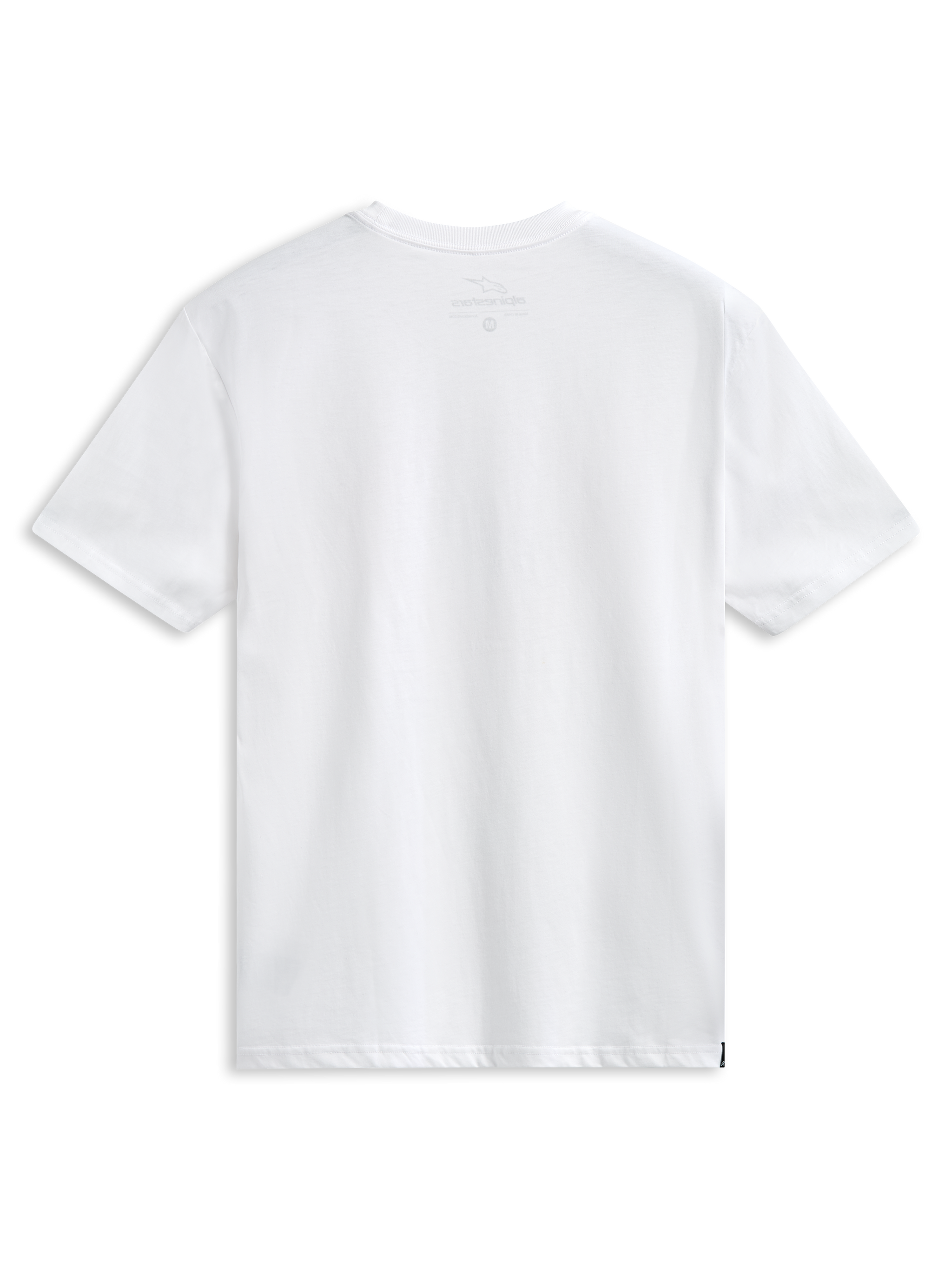 Alpinestars Plate CSF Tee, Short Sleeve T-Shirt, White, Back View, features internal neck print and small side label, Casual Motorsport Streetwear
