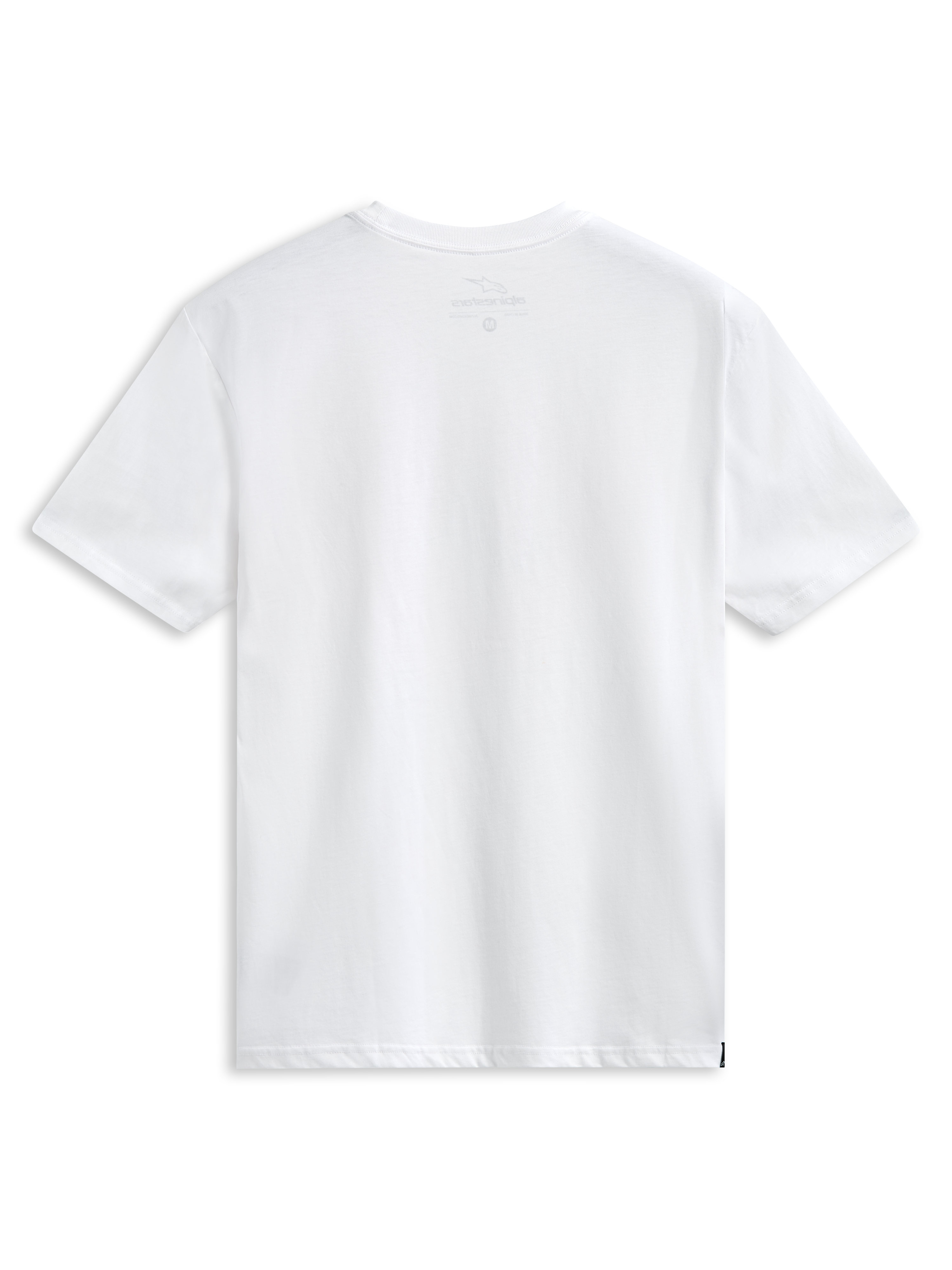 Alpinestars Plate CSF Tee, Short Sleeve T-Shirt, White, Back View, features internal neck print and small side label, Casual Motorsport Streetwear