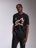 Alpinestars Authority CSF Tee, Short Sleeve T-Shirt, Black, Large White and Red Outlined Astars Logo, Casual Motorsport Streetwear
