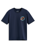 Alpinestars Aorbit CSF Tee, Short Sleeve T-Shirt, Navy Blue, Circular Chest Graphic with Orange Astars Logo and Always Fast Made to Last text, Casual Motorsport Sportswear