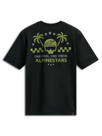 Alpinestars Order CSF Tee, Short Sleeve T-Shirt, Black, Olive Green and Grey Graphic with Helmet and Palm Trees, One Goal One Vision Text, Casual Motorsport Sportswear