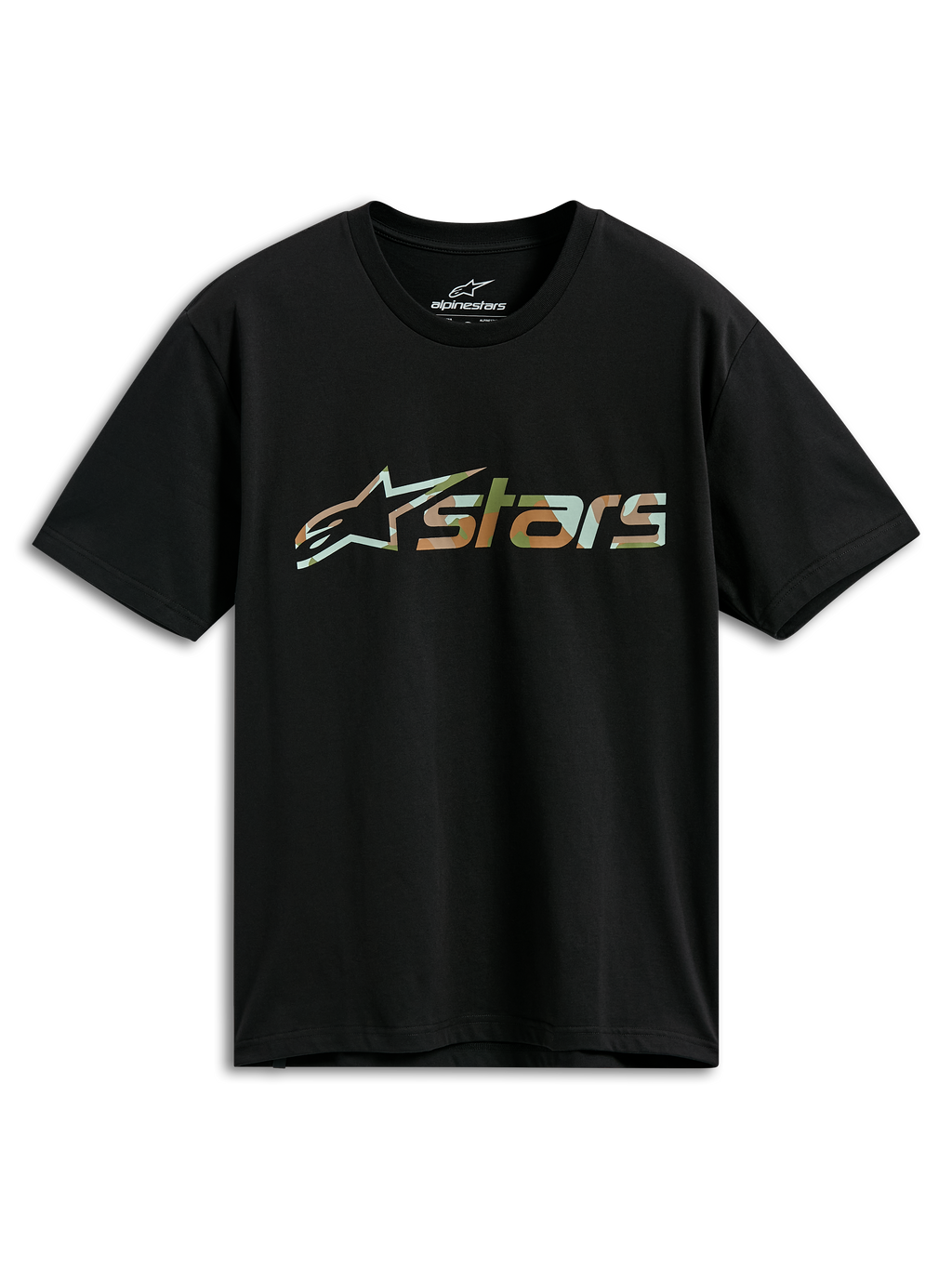 Alpinestars Verdure Camo CSF Tee, camiseta de manga corta, negra, logo Astars con relleno de camuflaje, ropa urbana casual de motorsport