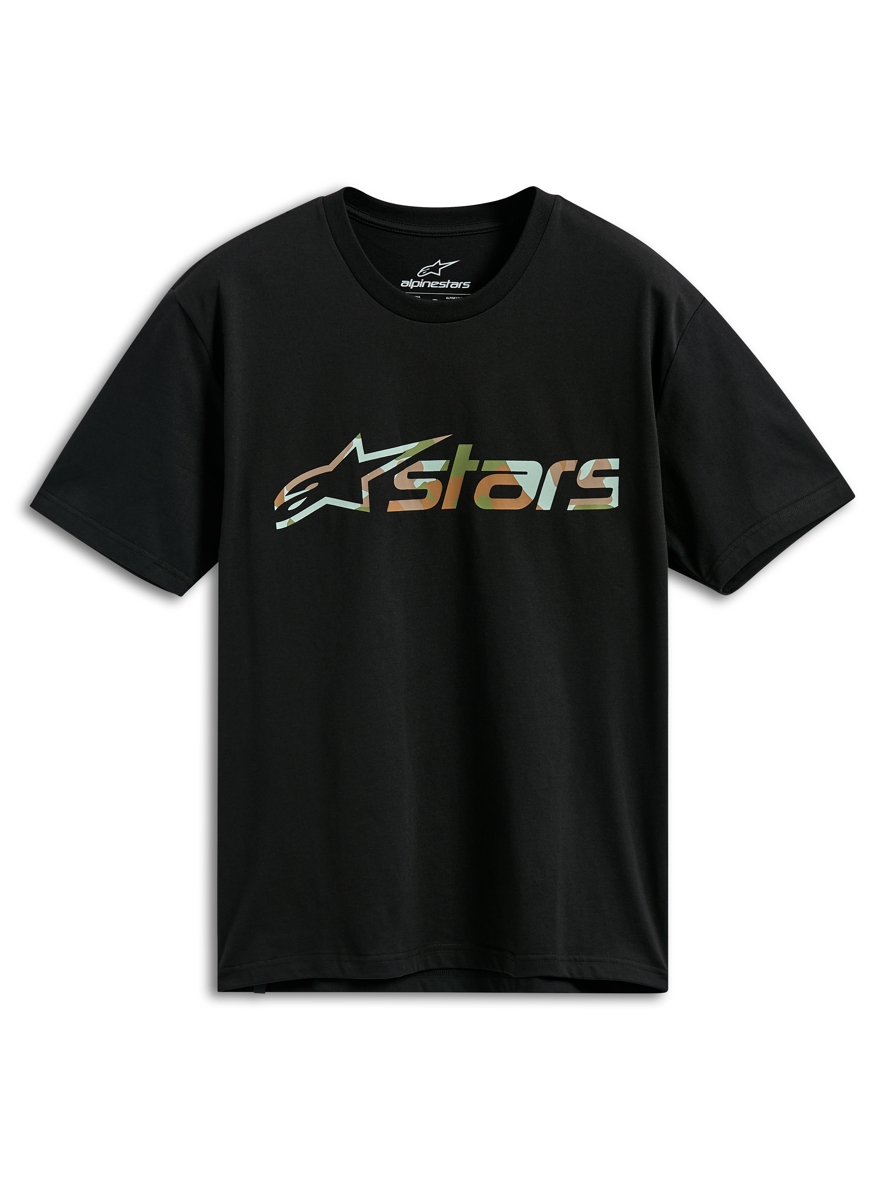 Alpinestars Verdure Camo CSF Tee, camiseta de manga corta, negra, logo Astars con relleno de camuflaje, ropa urbana casual de motorsport