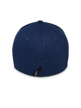 Gorra Alpinestars Instinct, gorra de béisbol azul marino, vista trasera con corona estructurada y diseño de parte trasera flexible, detalle de pequeña etiqueta negra con logo de estrella Astars blanco en el borde inferior