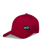 Alpinestars Pivot Hat, gorra deportiva con visera curva en rojo oscuro y parche con logo Astars