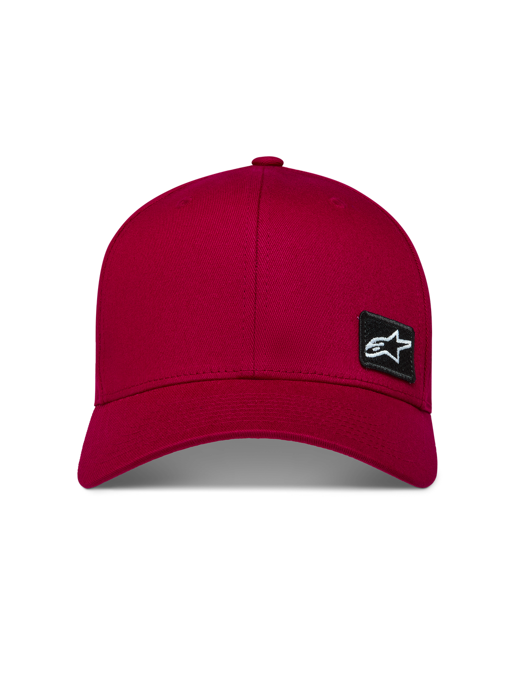 Alpinestars Pivot, gorra deportiva de visera curva, rojo oscuro, corona estructurada en tejido de sarga, parche negro con logotipo Astars