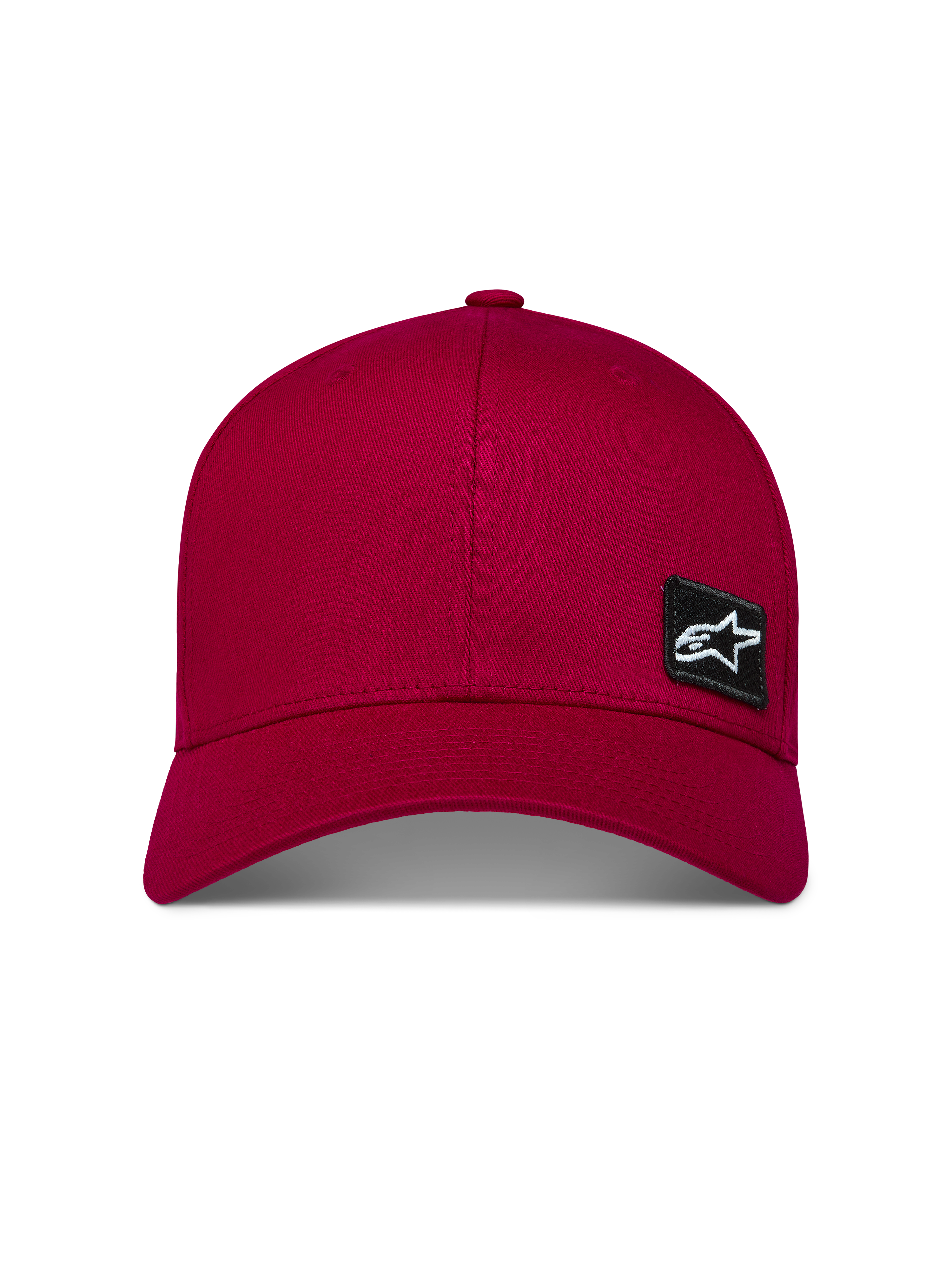Alpinestars Pivot, gorra deportiva de visera curva, rojo oscuro, corona estructurada en tejido de sarga, parche negro con logotipo Astars