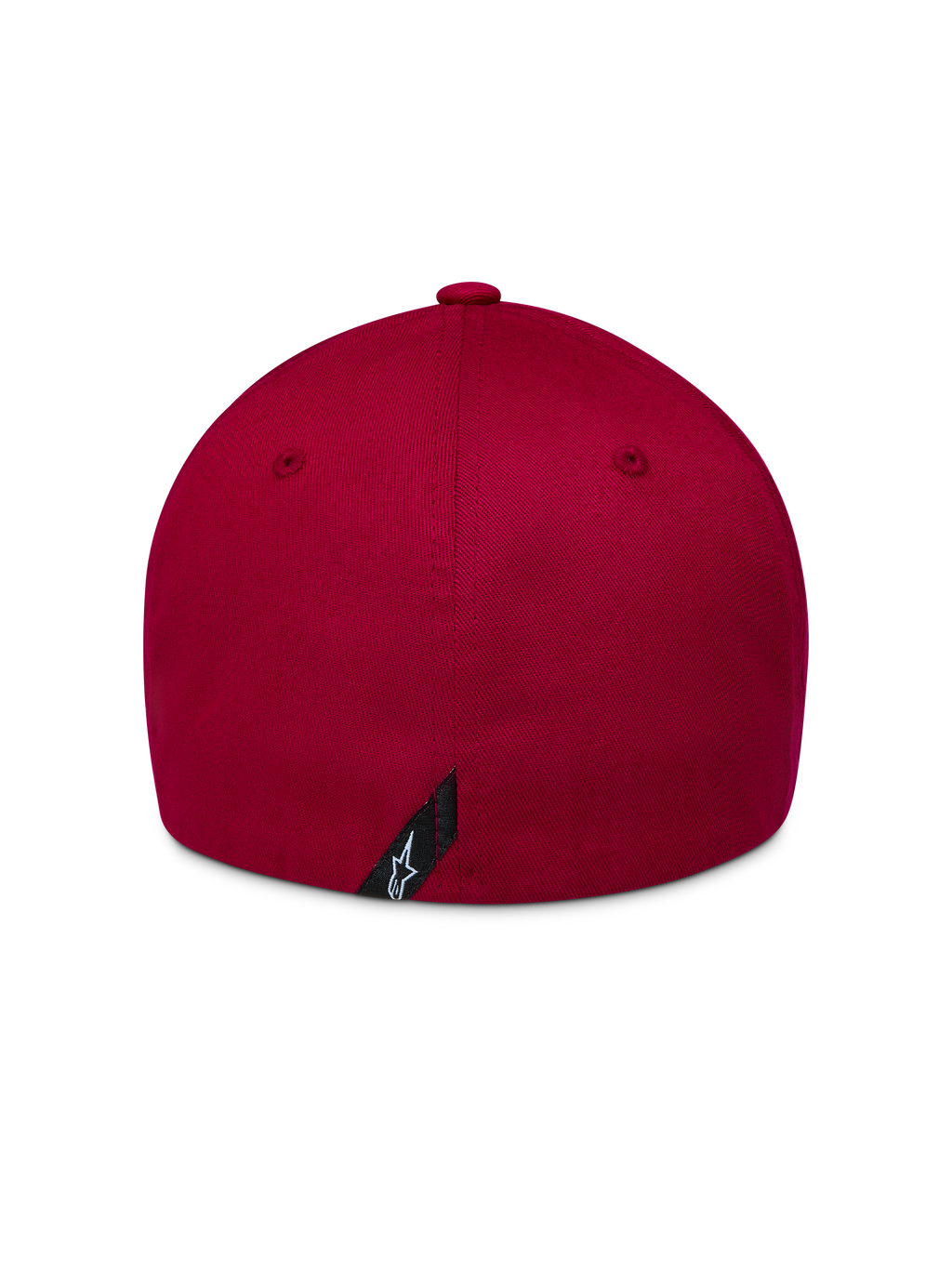 Gorra Alpinestars Pivot en rojo oscuro, vista trasera de sarga estructurada con logotipo Astars y diseño flex back.