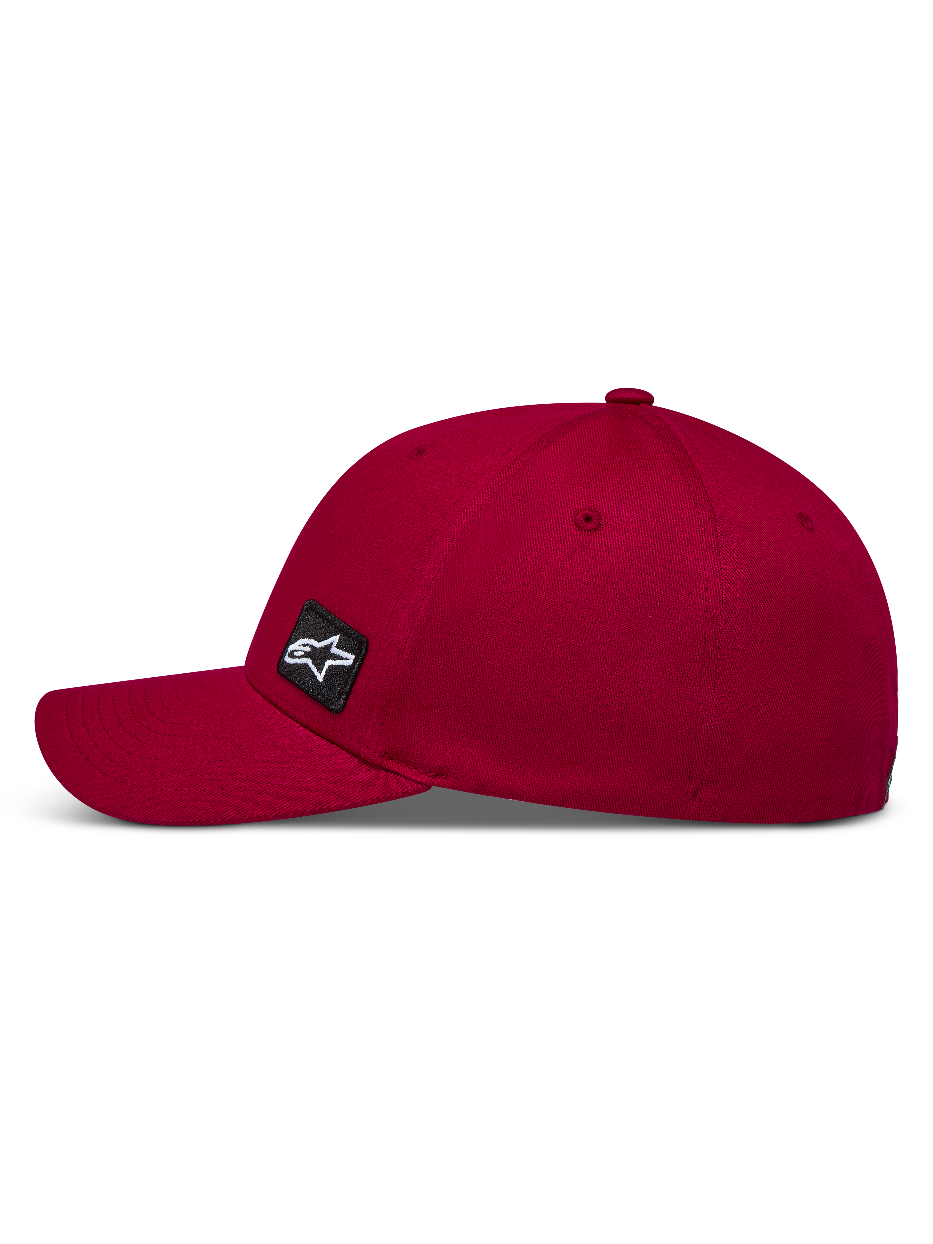 Alpinestars Pivot, gorra de sarga roja oscura con visera curva, estilo sportswear casual con parche bordado del logo Astars