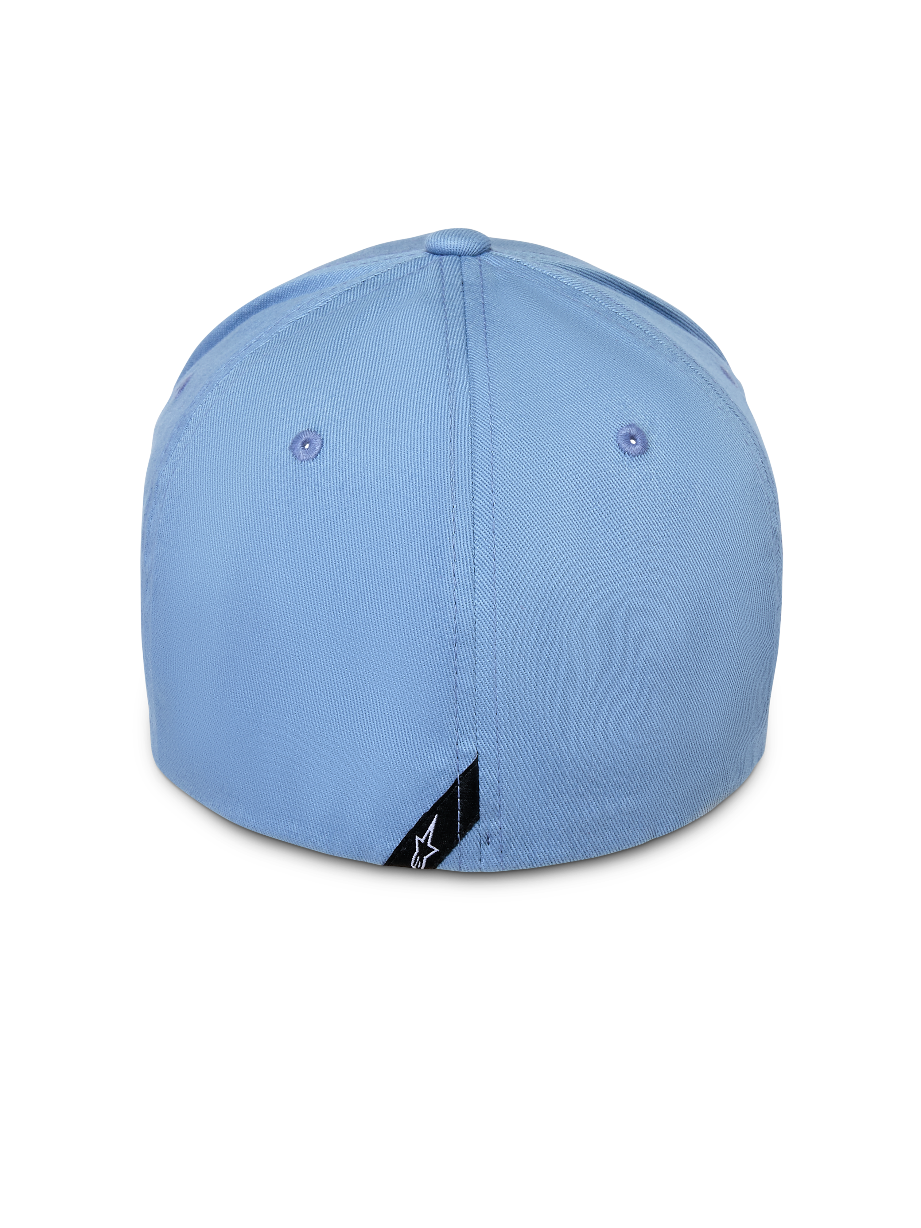 Alpinestars Pivot Hat, Blue, back view of flex back baseball cap, light blue cotton twill with small black Astars logo tag on the rim, casual motorsport-inspired streetwear