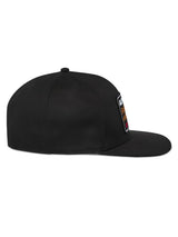 Alpinestars Intuitive Snapback Hat, Black, side profile view, featuring a flat bill and structured crown, embroidered logo patch on the front, casual motorsport-inspired headwear