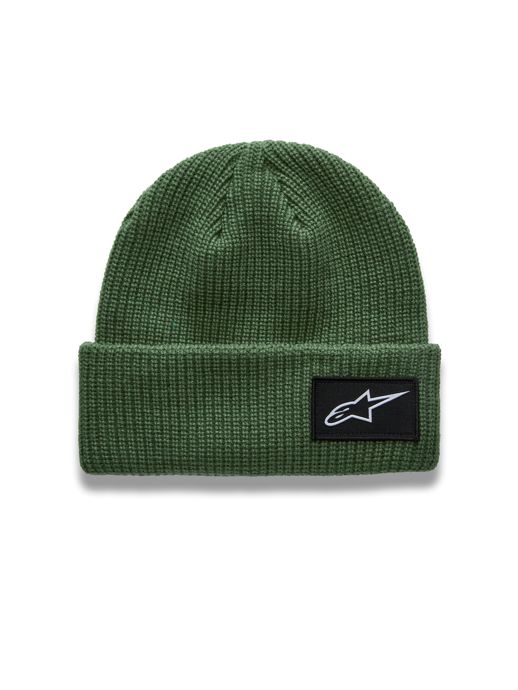 Alpinestars Unload Rib Cuff Gorro, gorro de punto de canalé en color verde con parche tejido del logotipo Astars, ropa deportiva casual