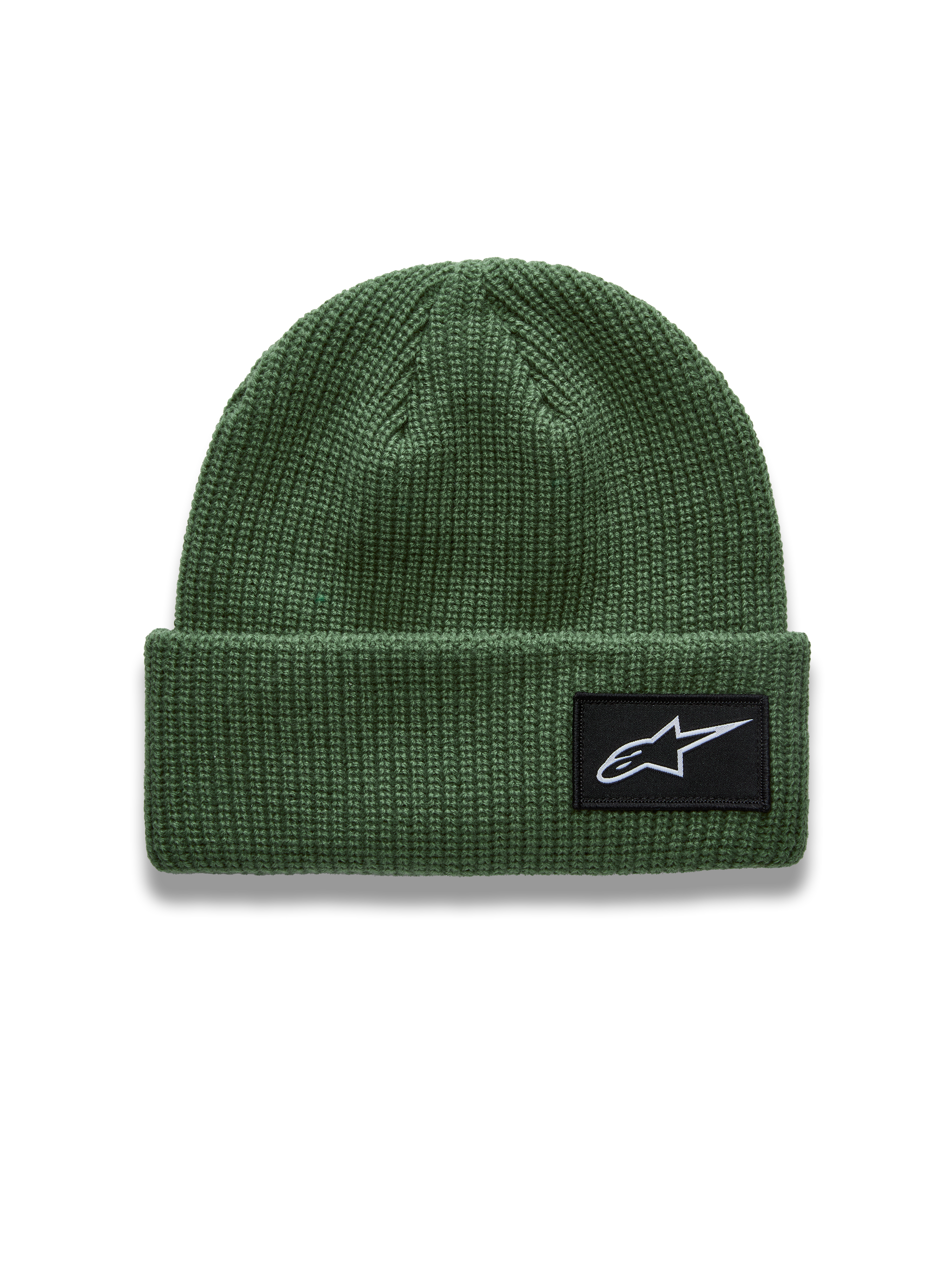 Alpinestars Unload Rib Cuff Gorro, gorro de punto de canalé en color verde con parche tejido del logotipo Astars, ropa deportiva casual